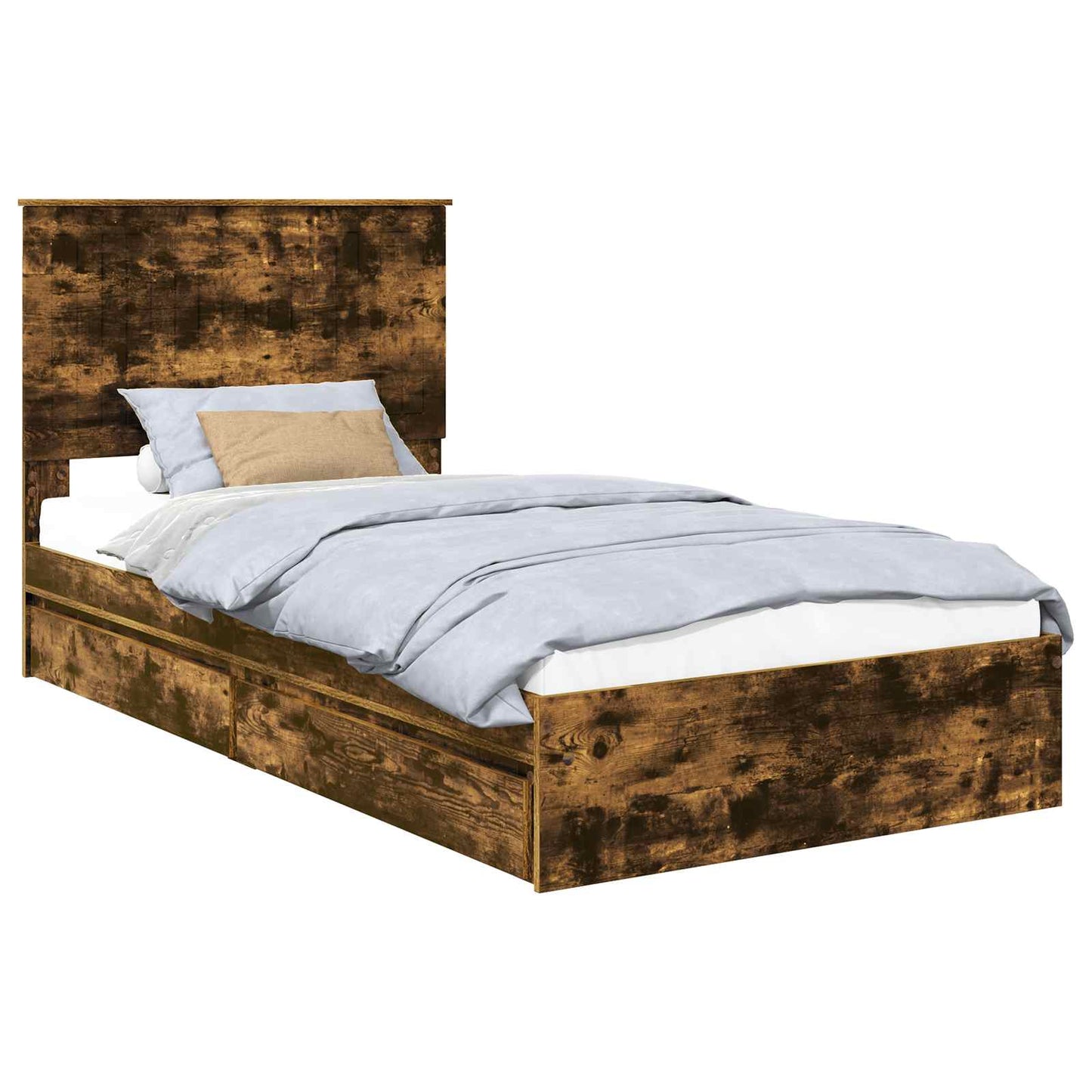 Opslag bed met lade Gerookt eiken 100 x 200 cm Bewerkt hout is nu te koop bij PeponiXL, paradijselijk wonen!