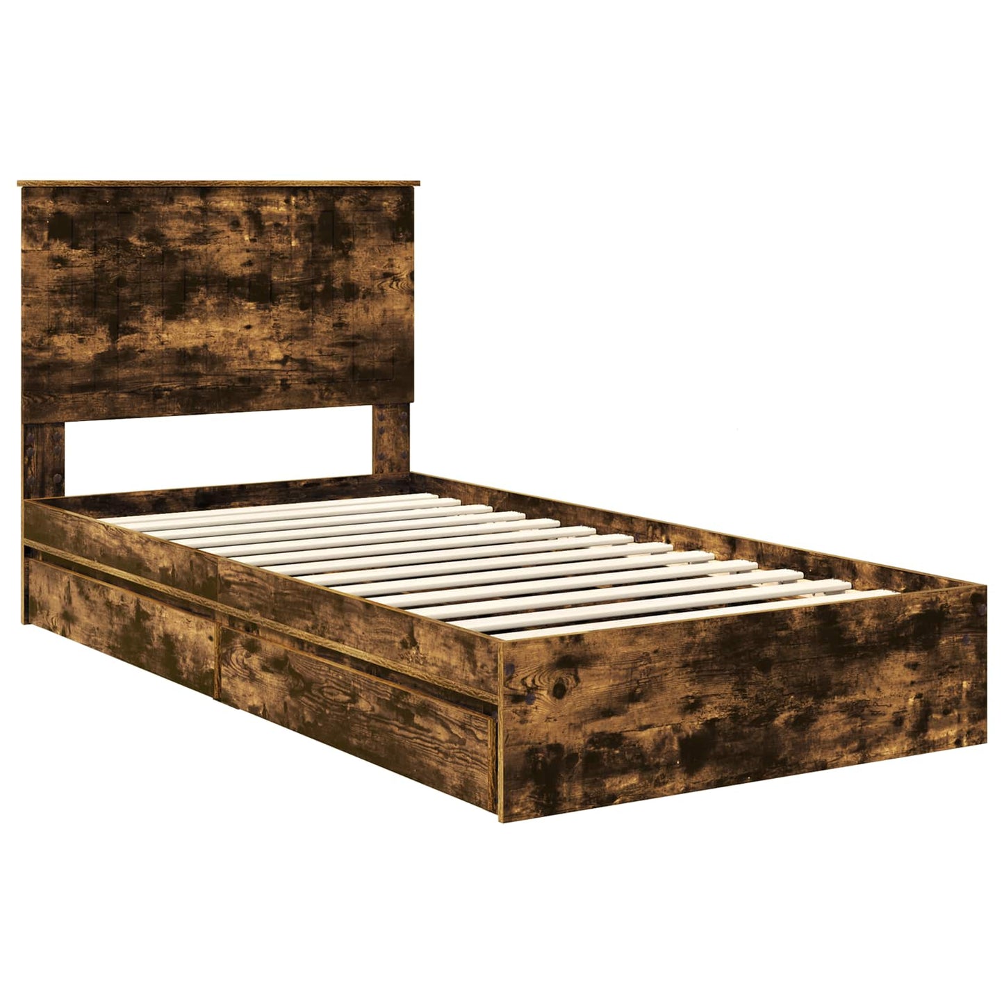 Opslag bed met lade Gerookt eiken 100 x 200 cm Bewerkt hout is nu te koop bij PeponiXL, paradijselijk wonen!