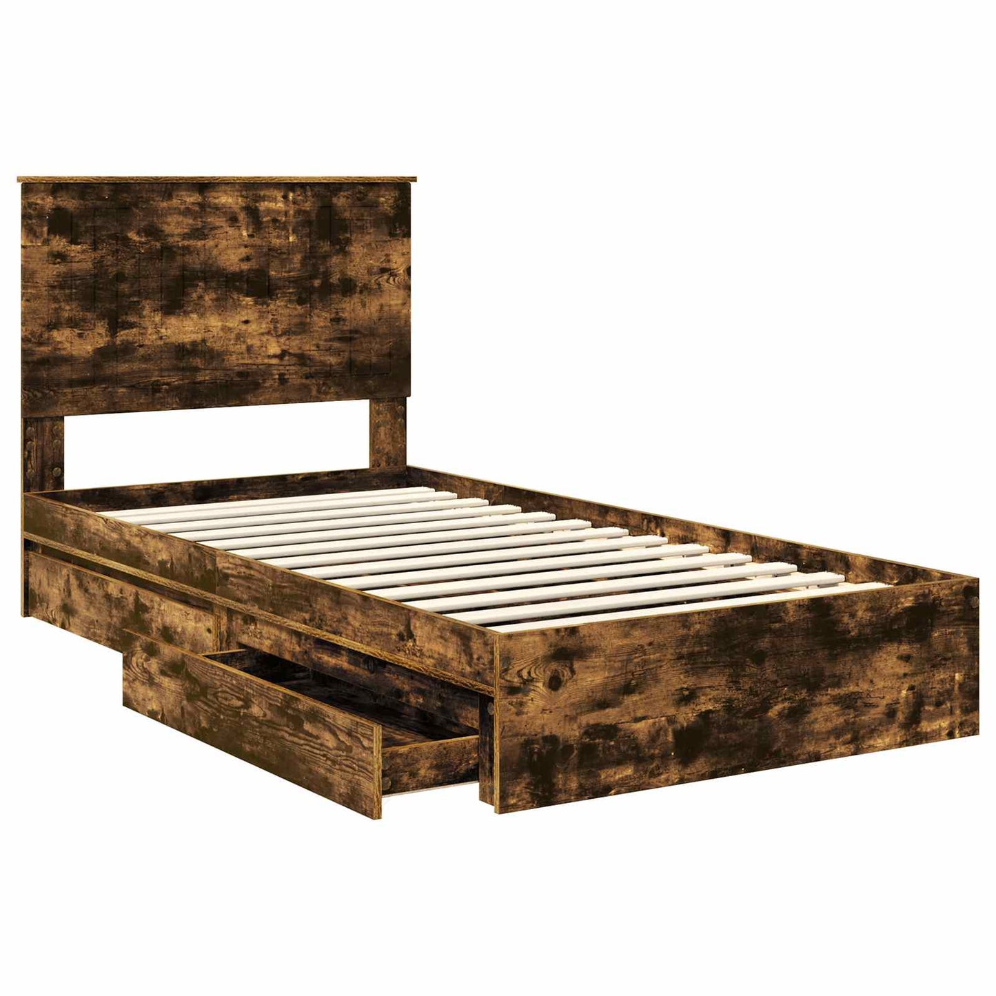 Opslag bed met lade Gerookt eiken 100 x 200 cm Bewerkt hout is nu te koop bij PeponiXL, paradijselijk wonen!
