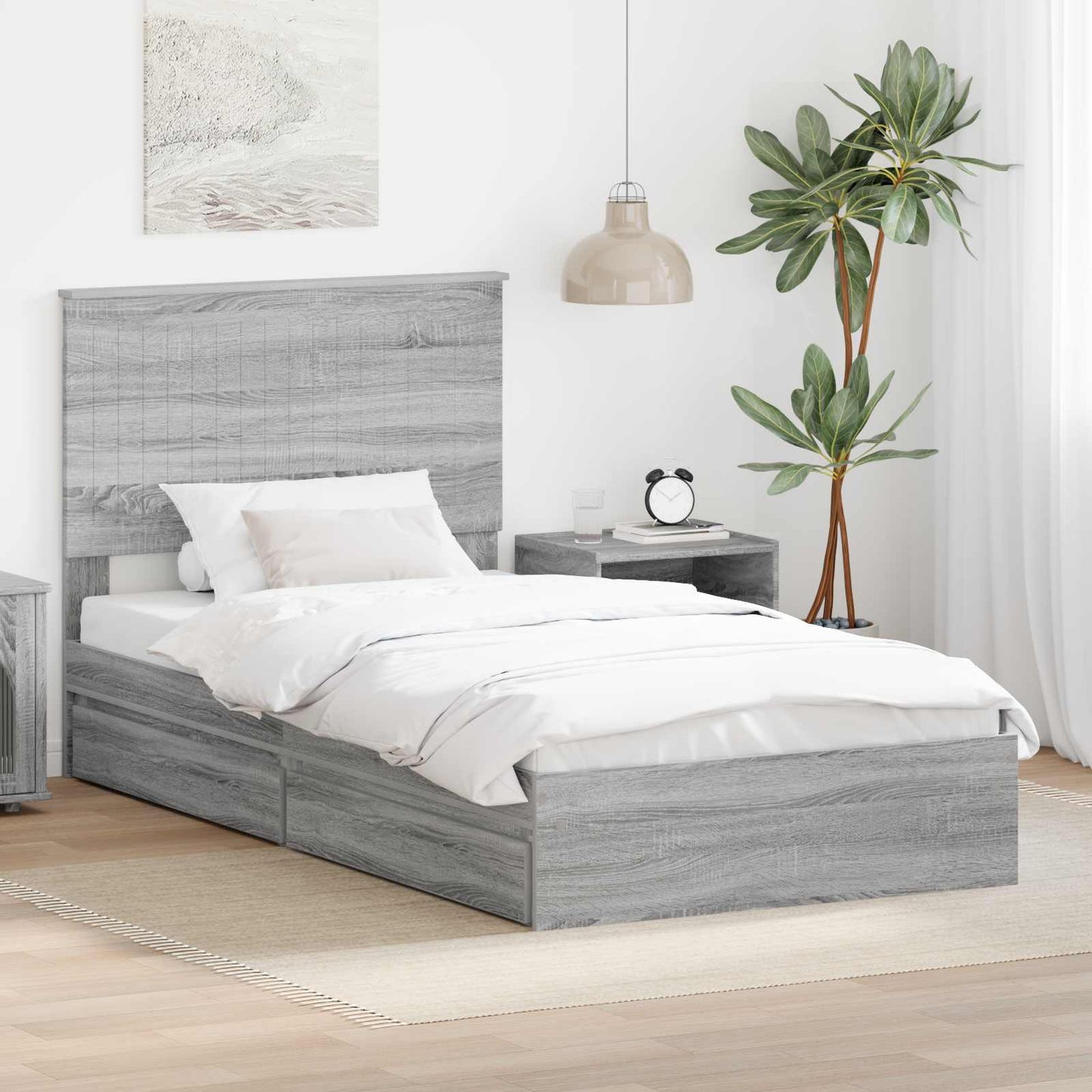 Opslag bed met lade Grijs Sonoma 100 x 200 cm Bewerkt hout is nu te koop bij PeponiXL, paradijselijk wonen!