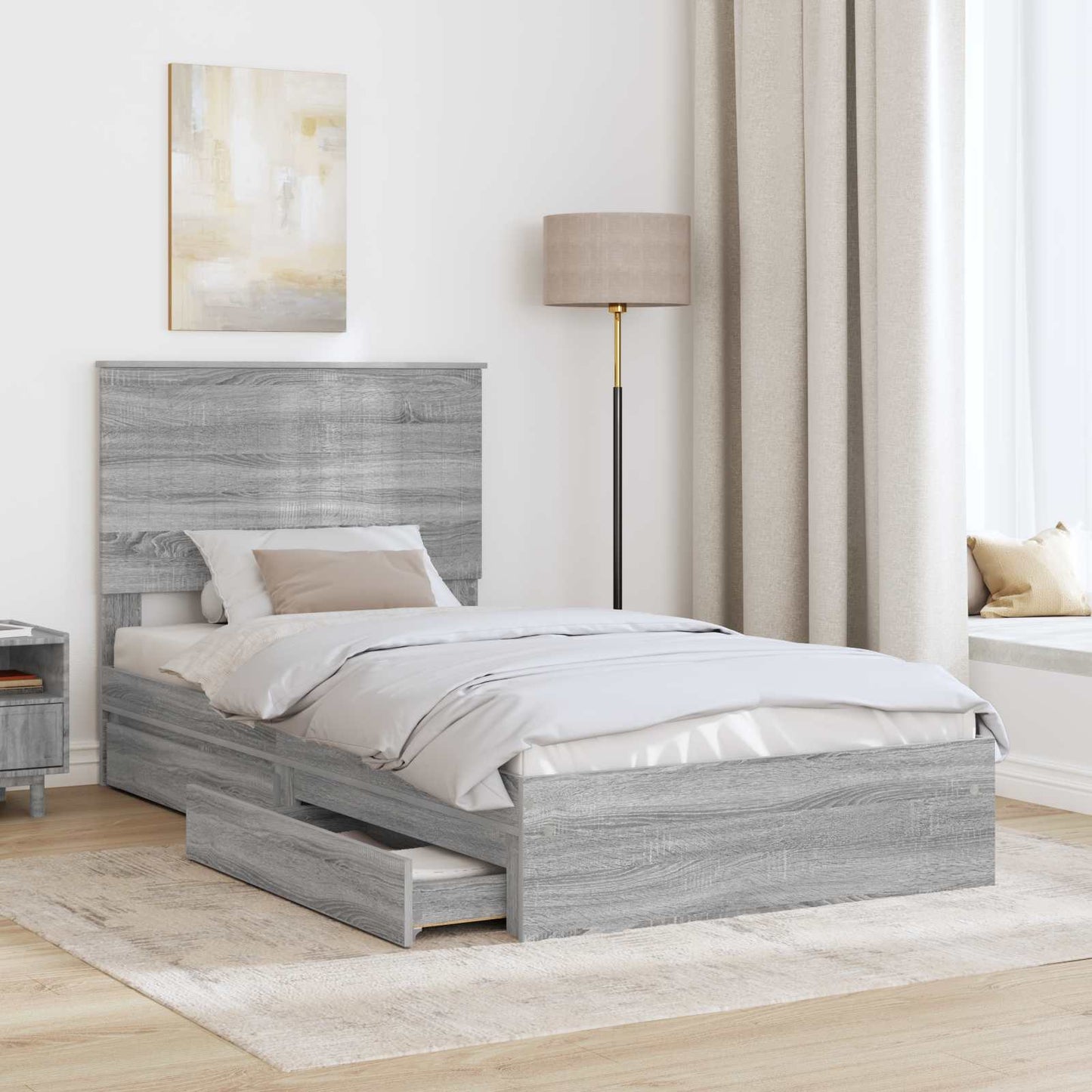 Opslag bed met lade Grijs Sonoma 100 x 200 cm Bewerkt hout is nu te koop bij PeponiXL, paradijselijk wonen!