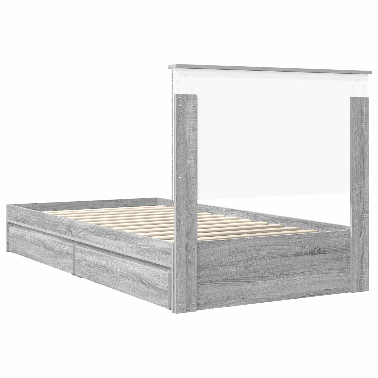 Opslag bed met lade Grijs Sonoma 100 x 200 cm Bewerkt hout is nu te koop bij PeponiXL, paradijselijk wonen!