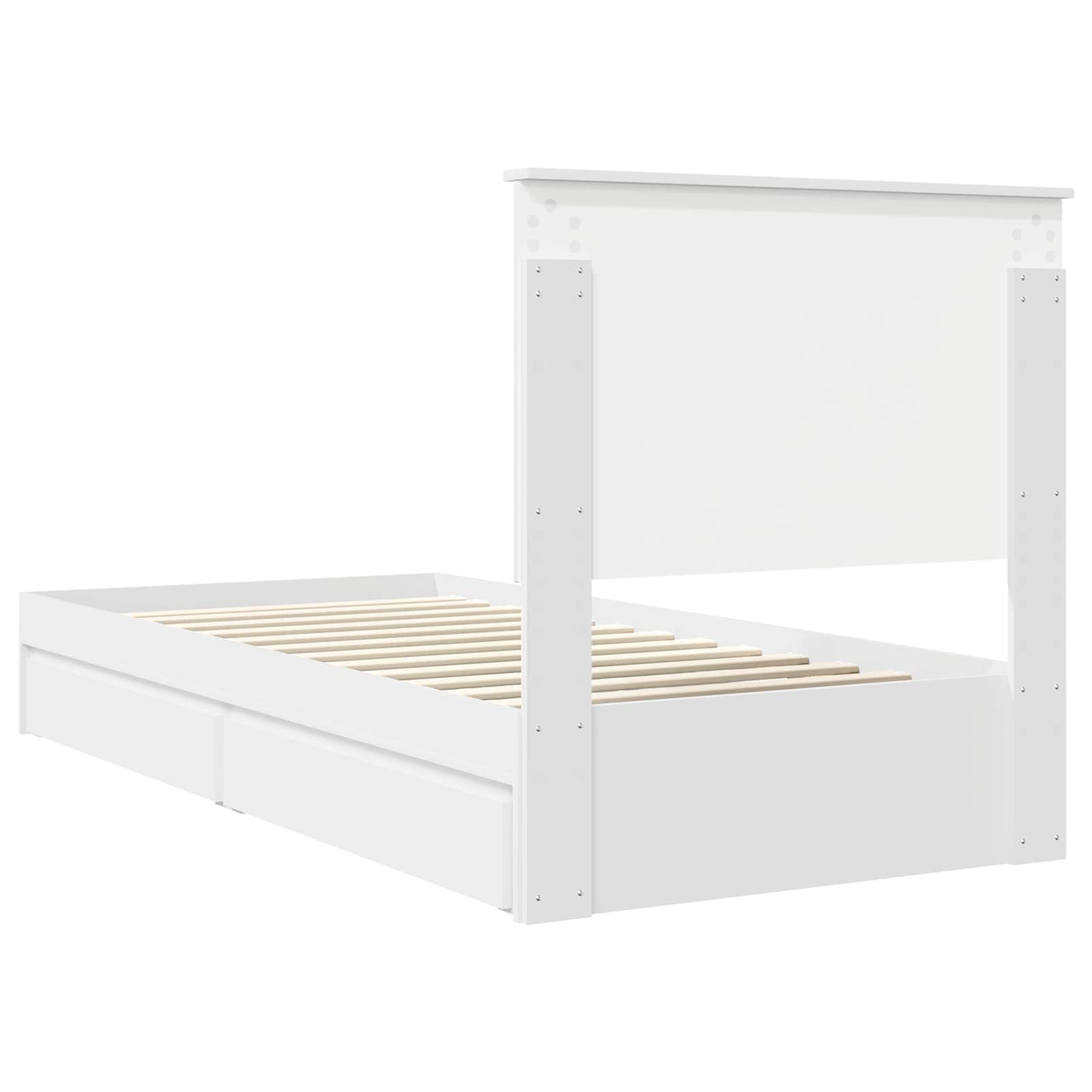 Opslag bed met hoofdeinde met lade Wit 90 x 200 cm Bewerkt hout is nu te koop bij PeponiXL, paradijselijk wonen!