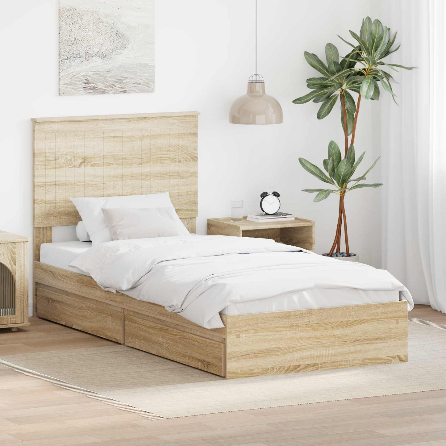 Opslag bed met hoofdeinde Sonoma Eiken 90 x 200 cm Bewerkt hout is nu te koop bij PeponiXL, paradijselijk wonen!