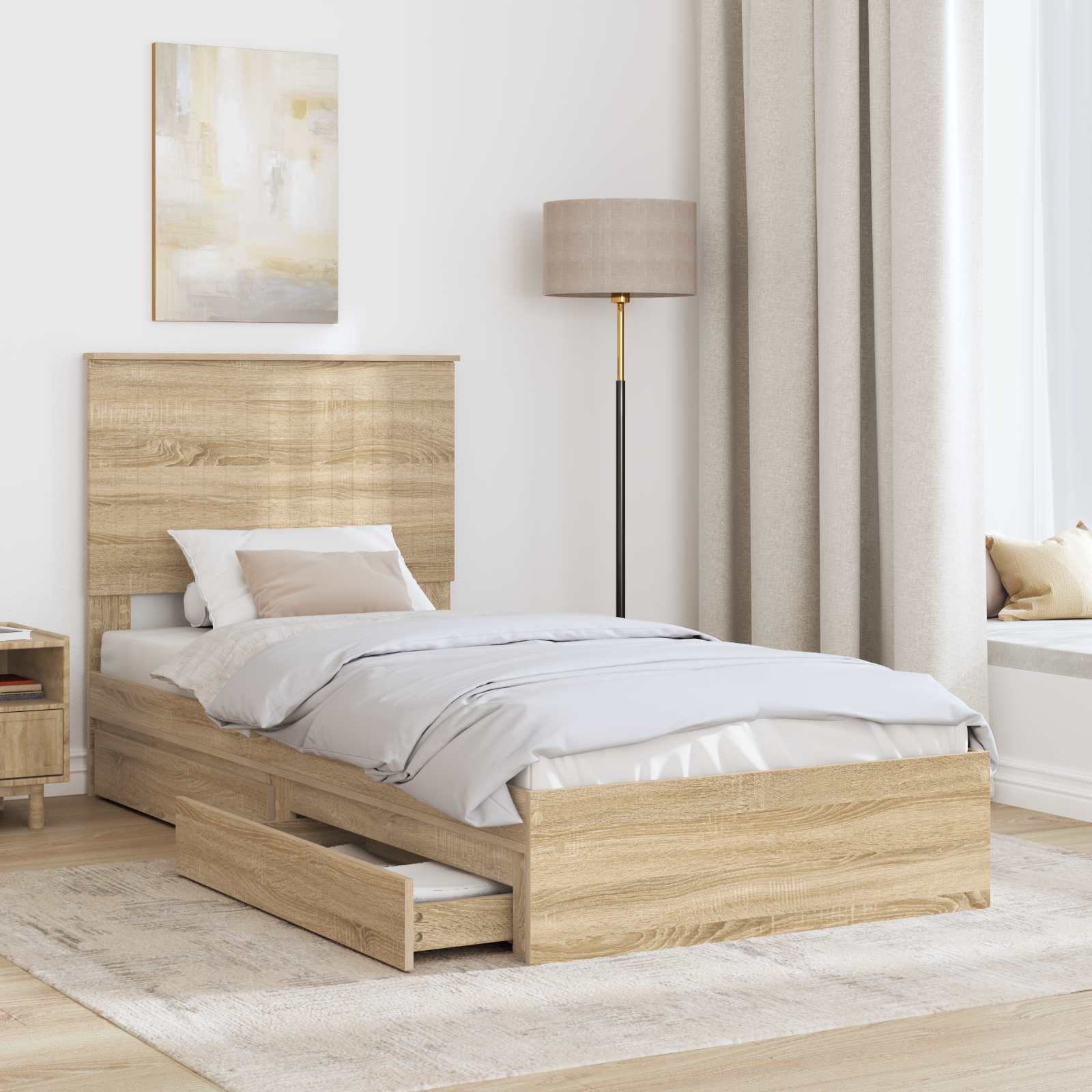 Opslag bed met hoofdeinde Sonoma Eiken 90 x 200 cm Bewerkt hout is nu te koop bij PeponiXL, paradijselijk wonen!