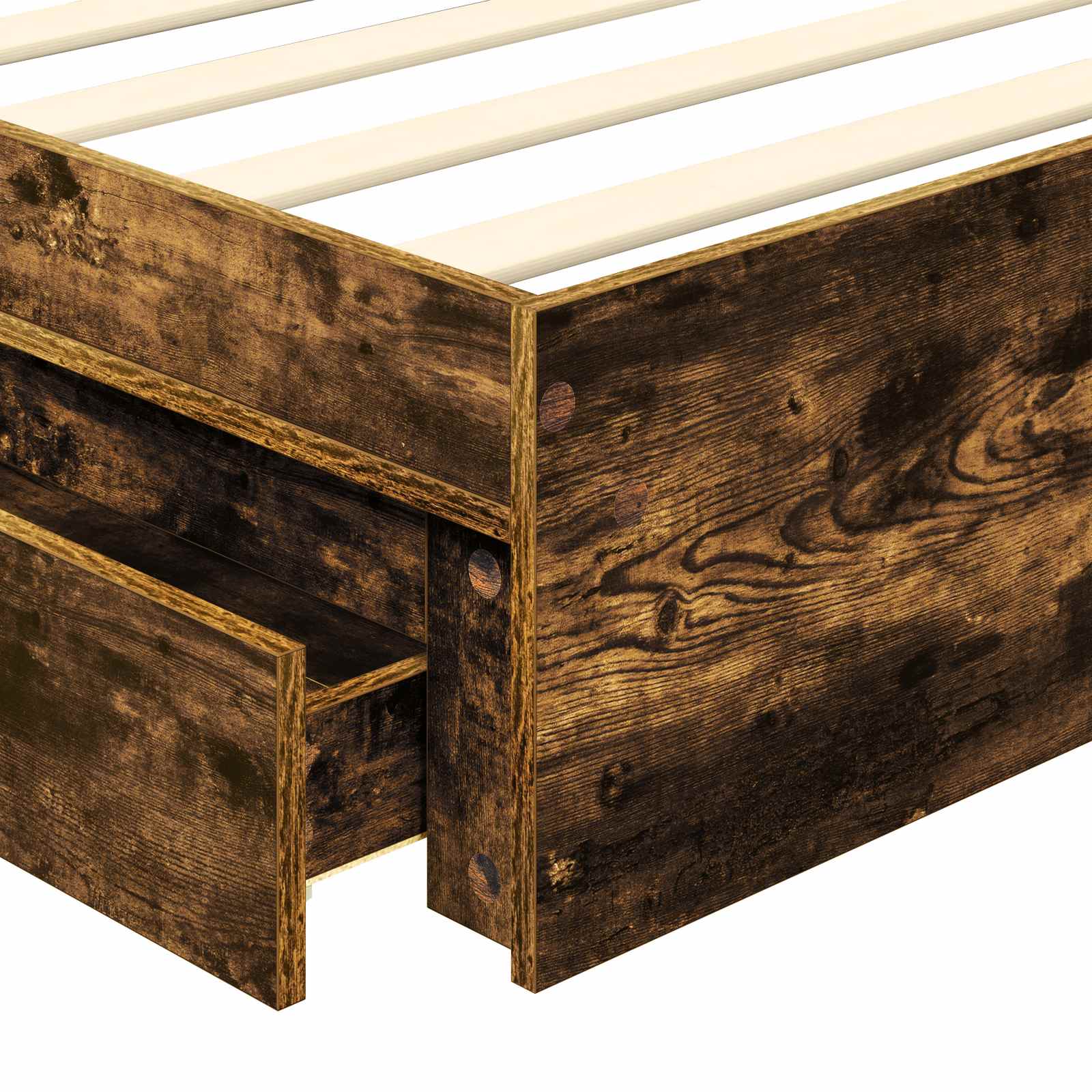 Opslag bed met lade Gerookt eiken 90 x 200 cm Bewerkt hout is nu te koop bij PeponiXL, paradijselijk wonen!