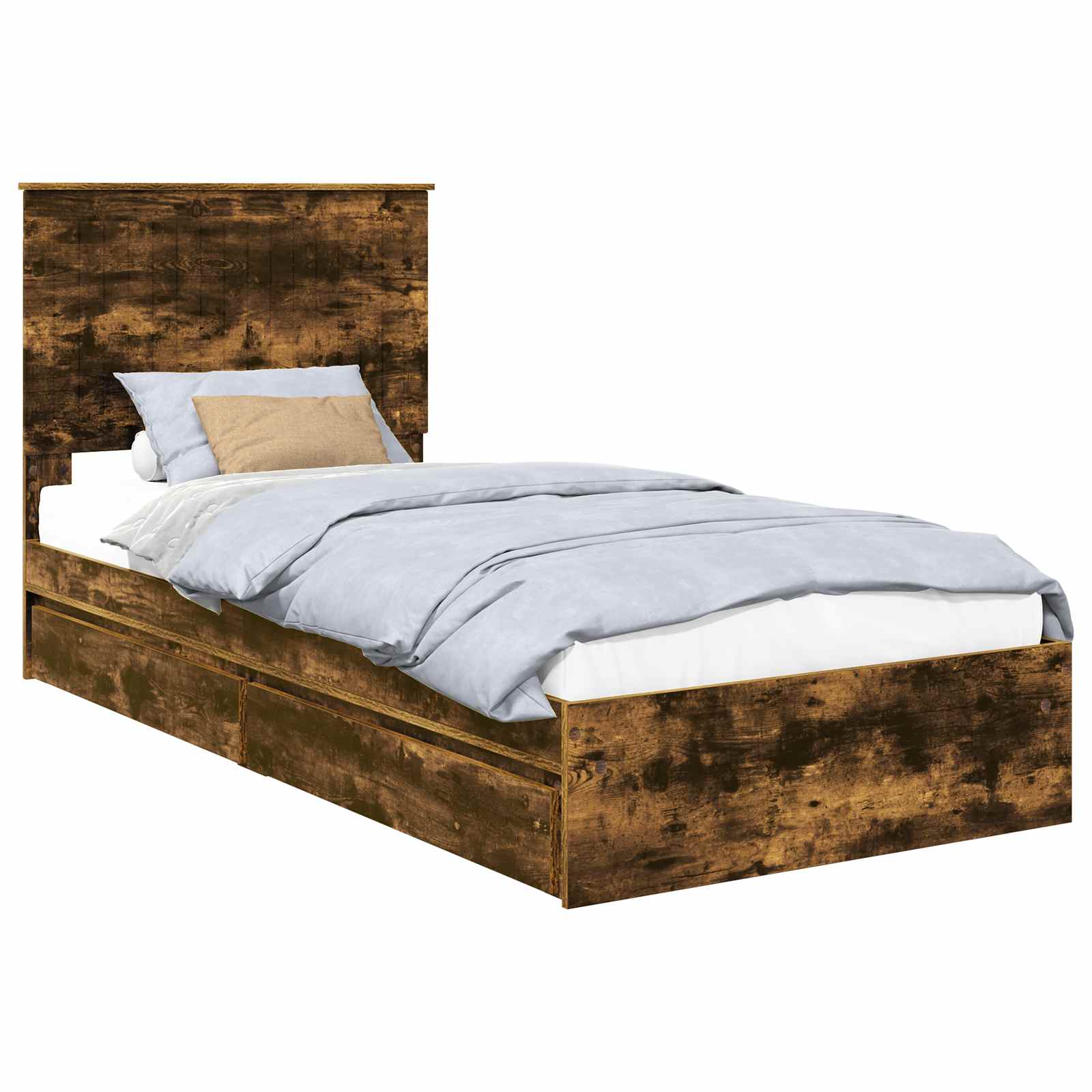 Opslag bed met lade Gerookt eiken 90 x 200 cm Bewerkt hout is nu te koop bij PeponiXL, paradijselijk wonen!