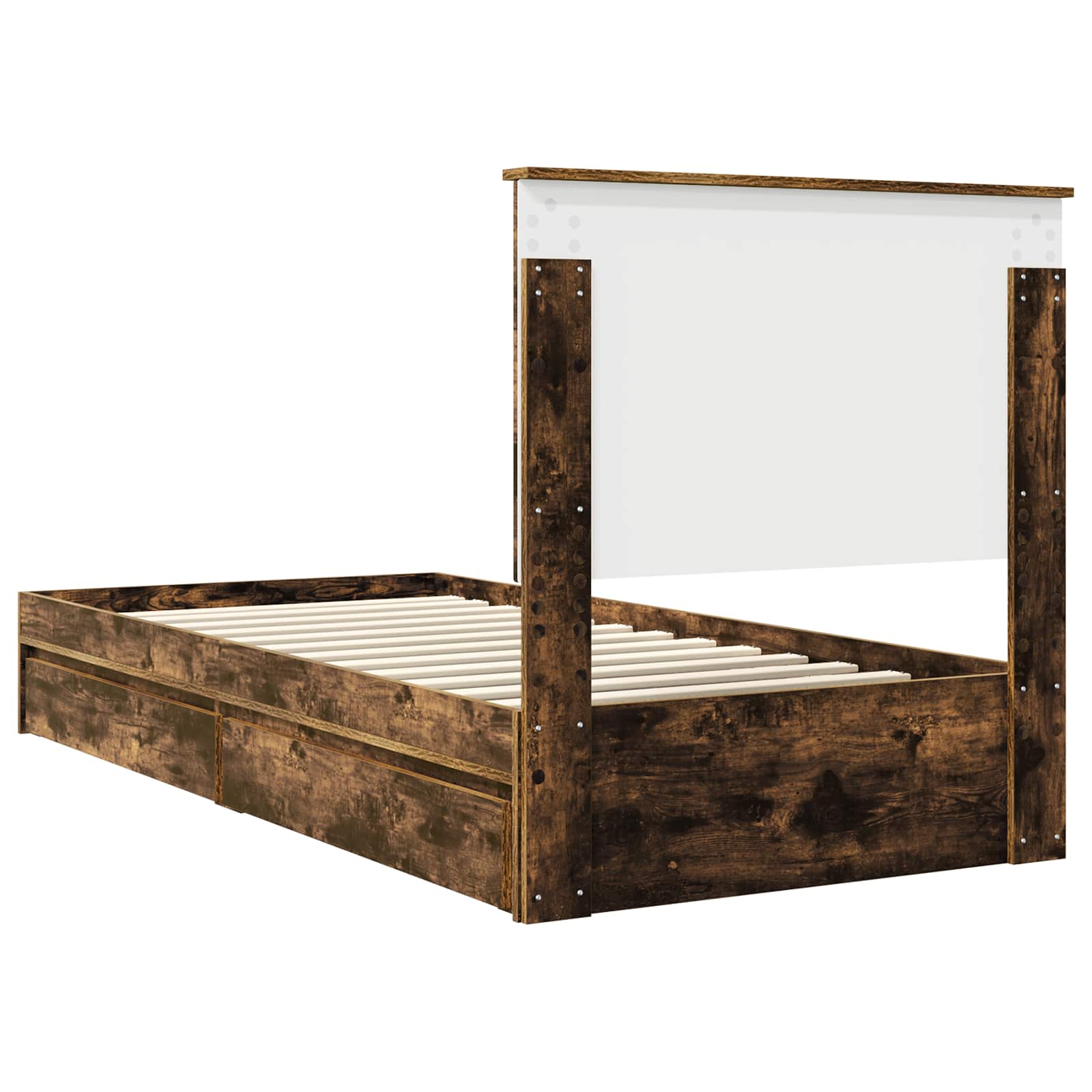 Opslag bed met lade Gerookt eiken 90 x 200 cm Bewerkt hout is nu te koop bij PeponiXL, paradijselijk wonen!