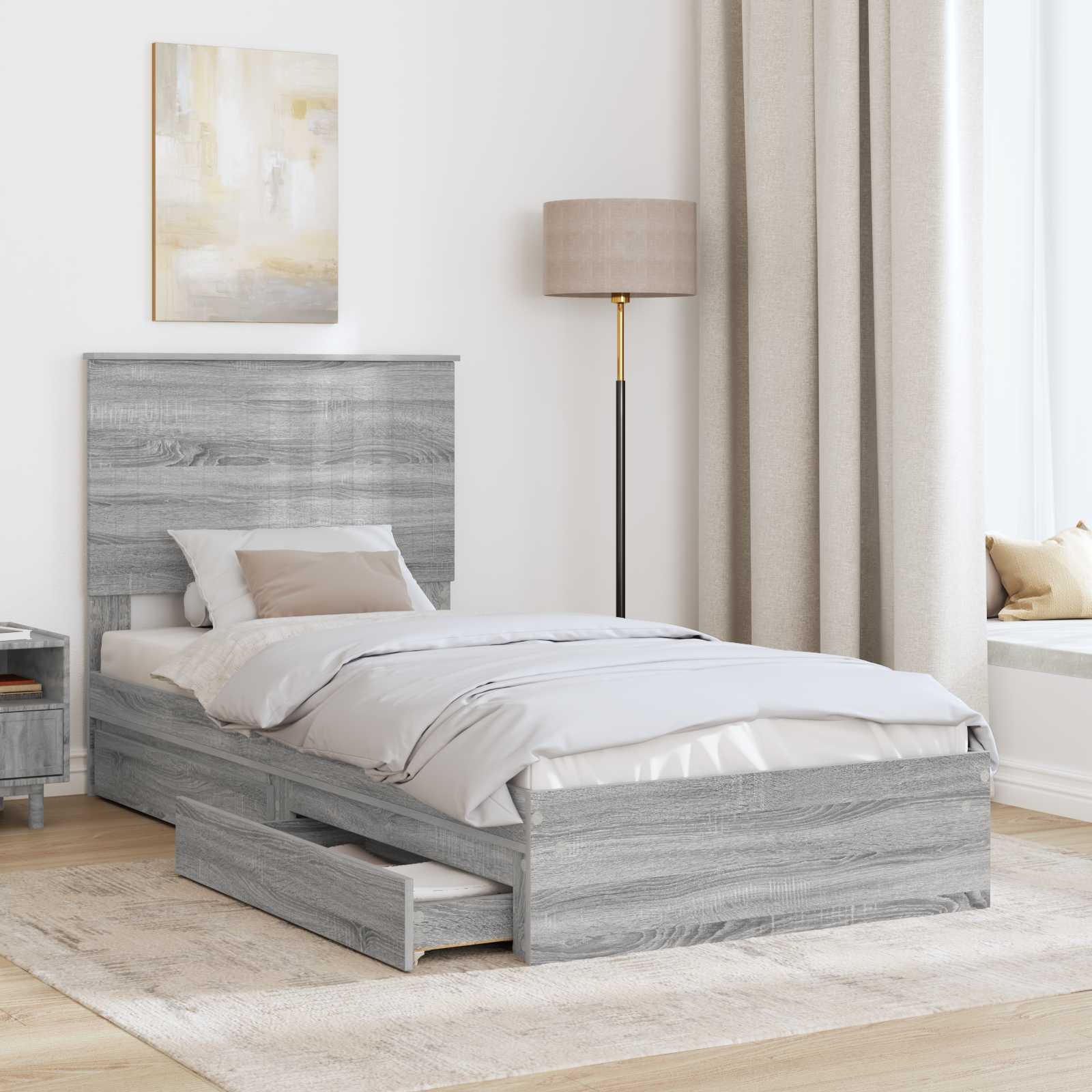 Opslag bed met hoofdeinde Grijs Sonoma 90 x 200 cm Bewerkt hout is nu te koop bij PeponiXL, paradijselijk wonen!