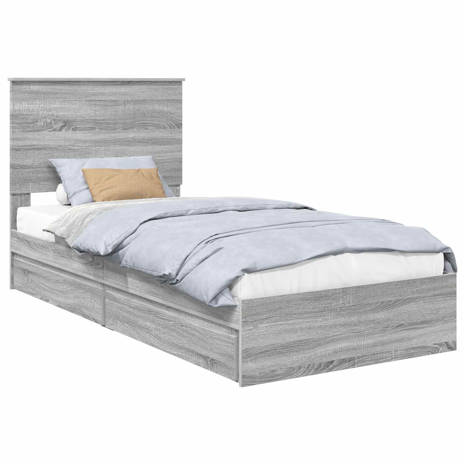 Opslag bed met hoofdeinde Grijs Sonoma 90 x 200 cm Bewerkt hout is nu te koop bij PeponiXL, paradijselijk wonen!