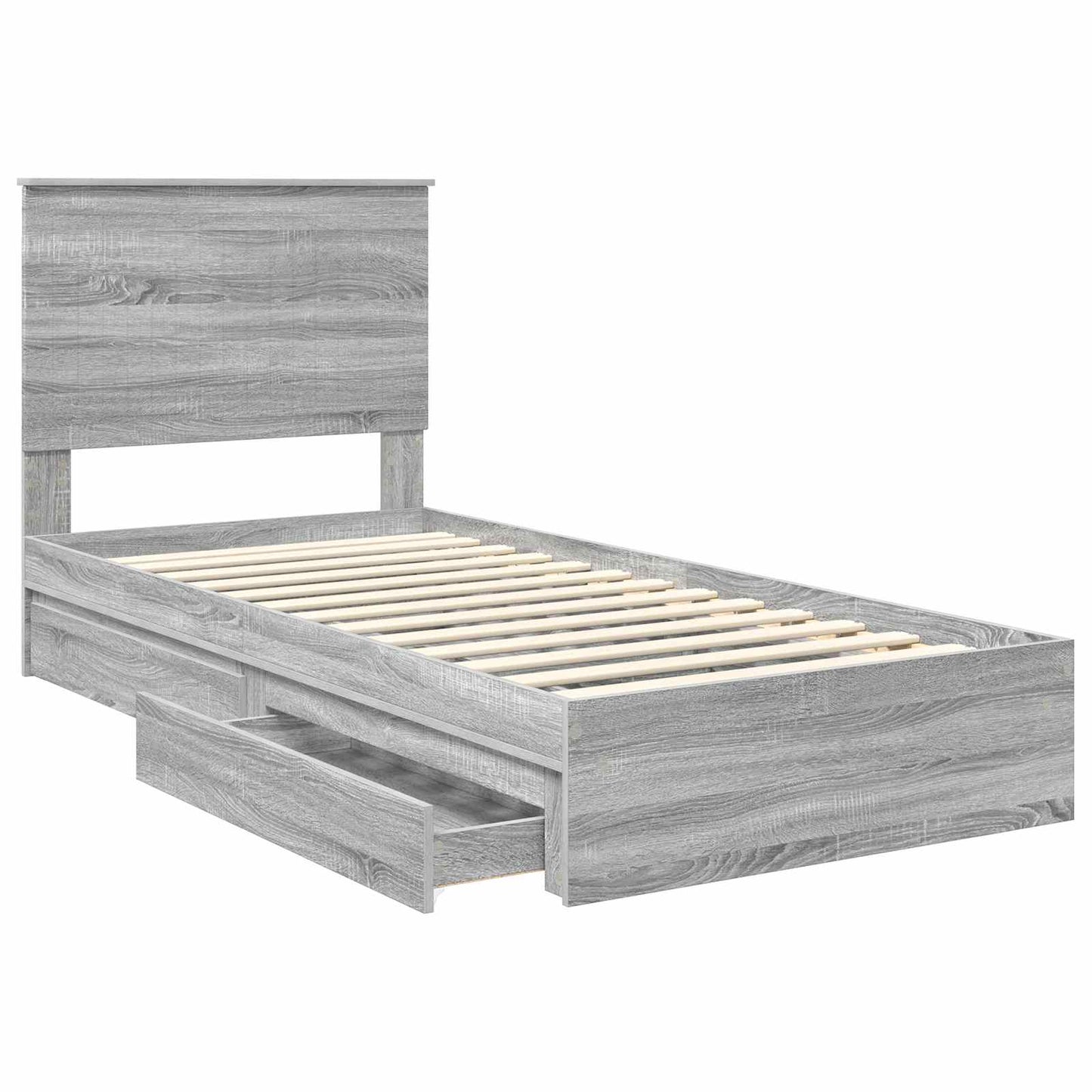 Opslag bed met hoofdeinde Grijs Sonoma 90 x 200 cm Bewerkt hout is nu te koop bij PeponiXL, paradijselijk wonen!