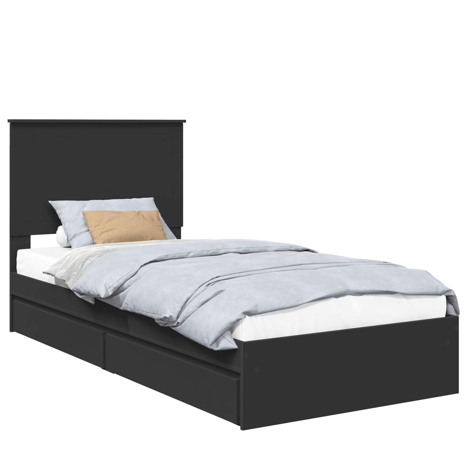 Opslag bed met hoofdeinde Zwart 90 x 190 cm Bewerkt hout is nu te koop bij PeponiXL, paradijselijk wonen!