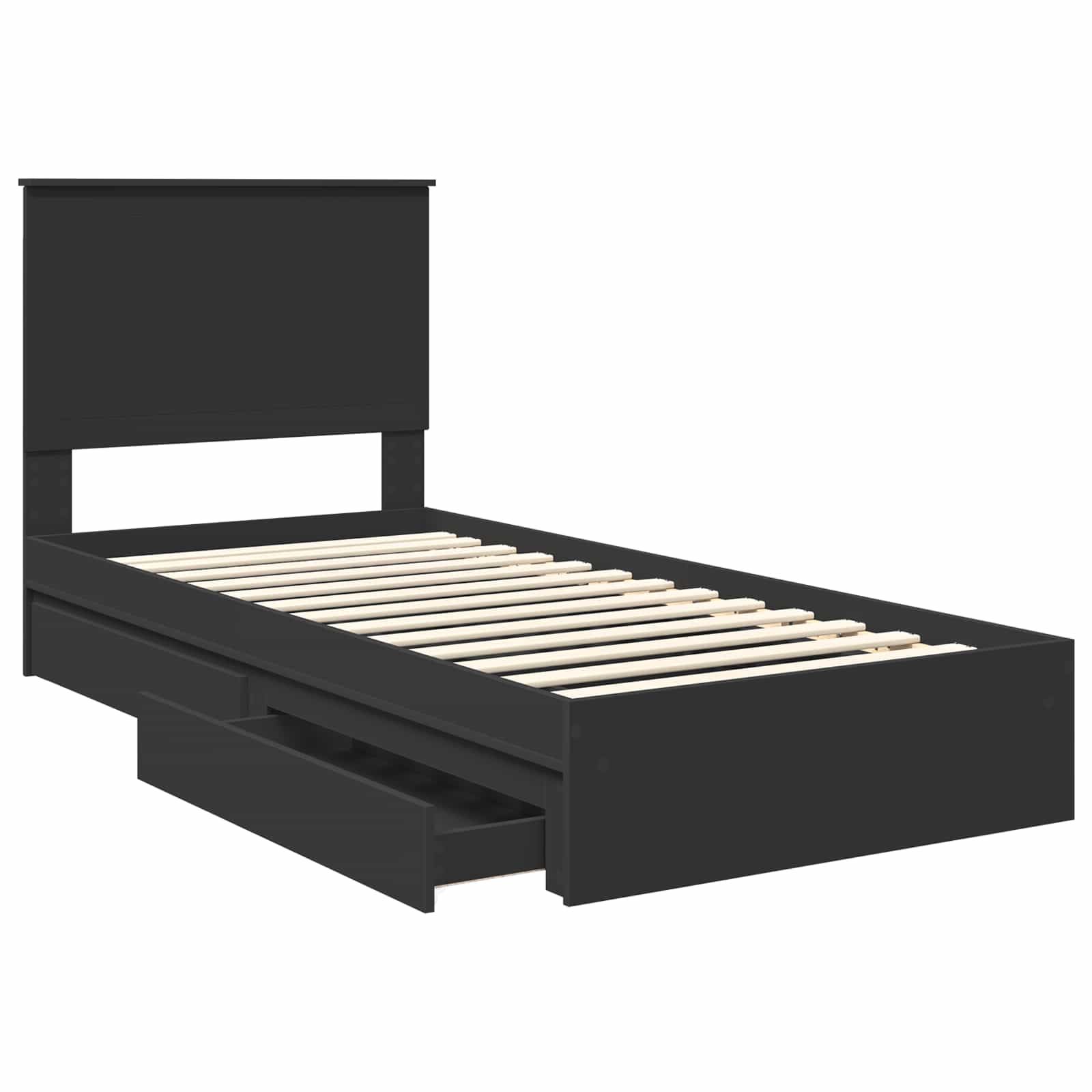 Opslag bed met hoofdeinde Zwart 90 x 190 cm Bewerkt hout is nu te koop bij PeponiXL, paradijselijk wonen!