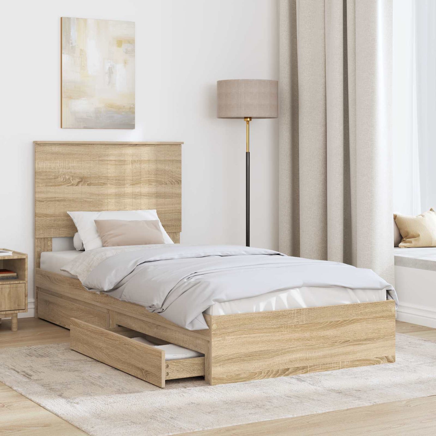 Opslag bed met hoofdeinde Sonoma Eiken 90 x 190 cm Bewerkt hout is nu te koop bij PeponiXL, paradijselijk wonen!