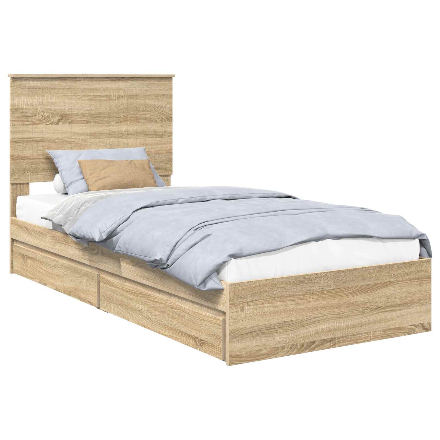 Opslag bed met hoofdeinde Sonoma Eiken 90 x 190 cm Bewerkt hout is nu te koop bij PeponiXL, paradijselijk wonen!