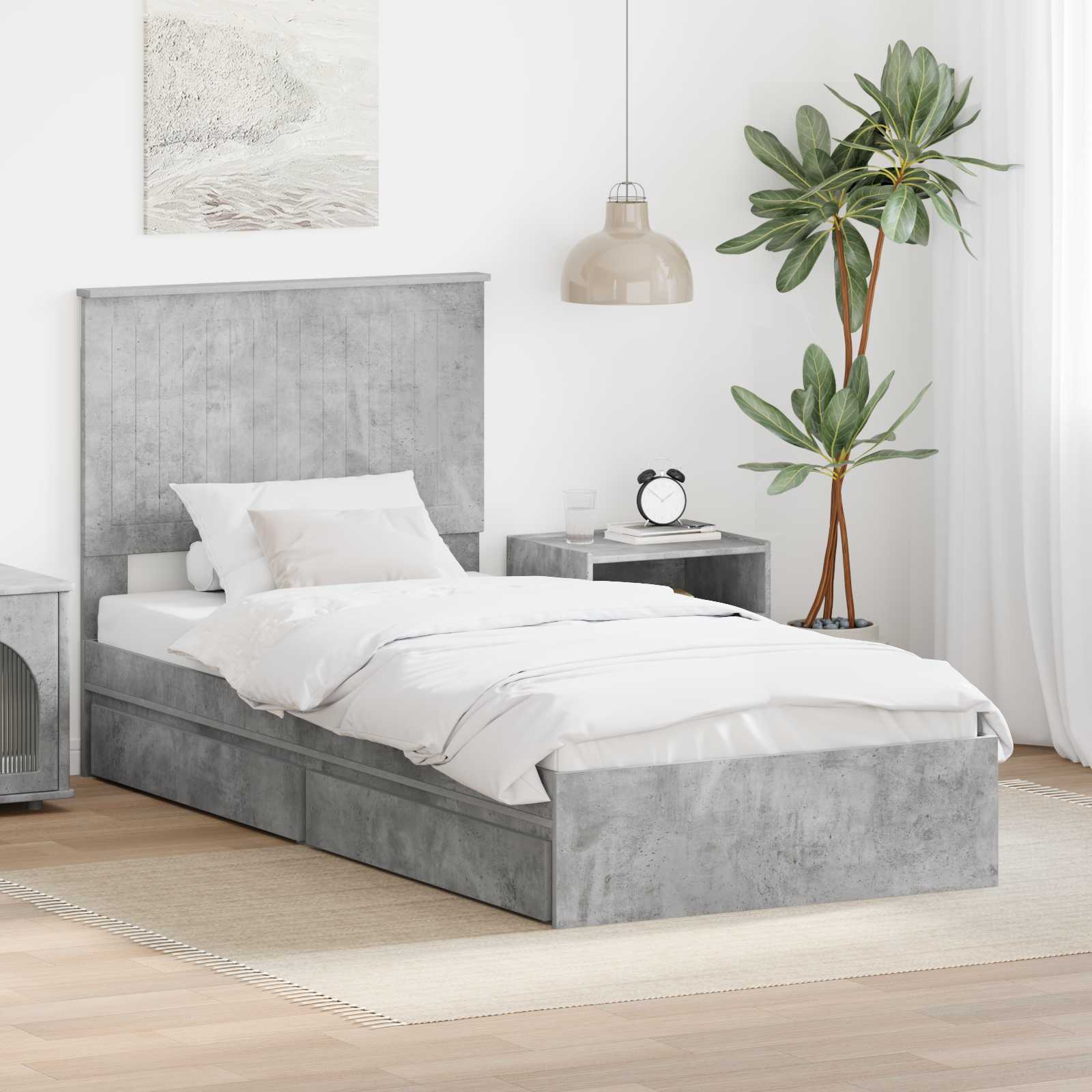 Opslag bed met hoofdeinde Beton Grijs 90 x 190 cm Bewerkt hout is nu te koop bij PeponiXL, paradijselijk wonen!