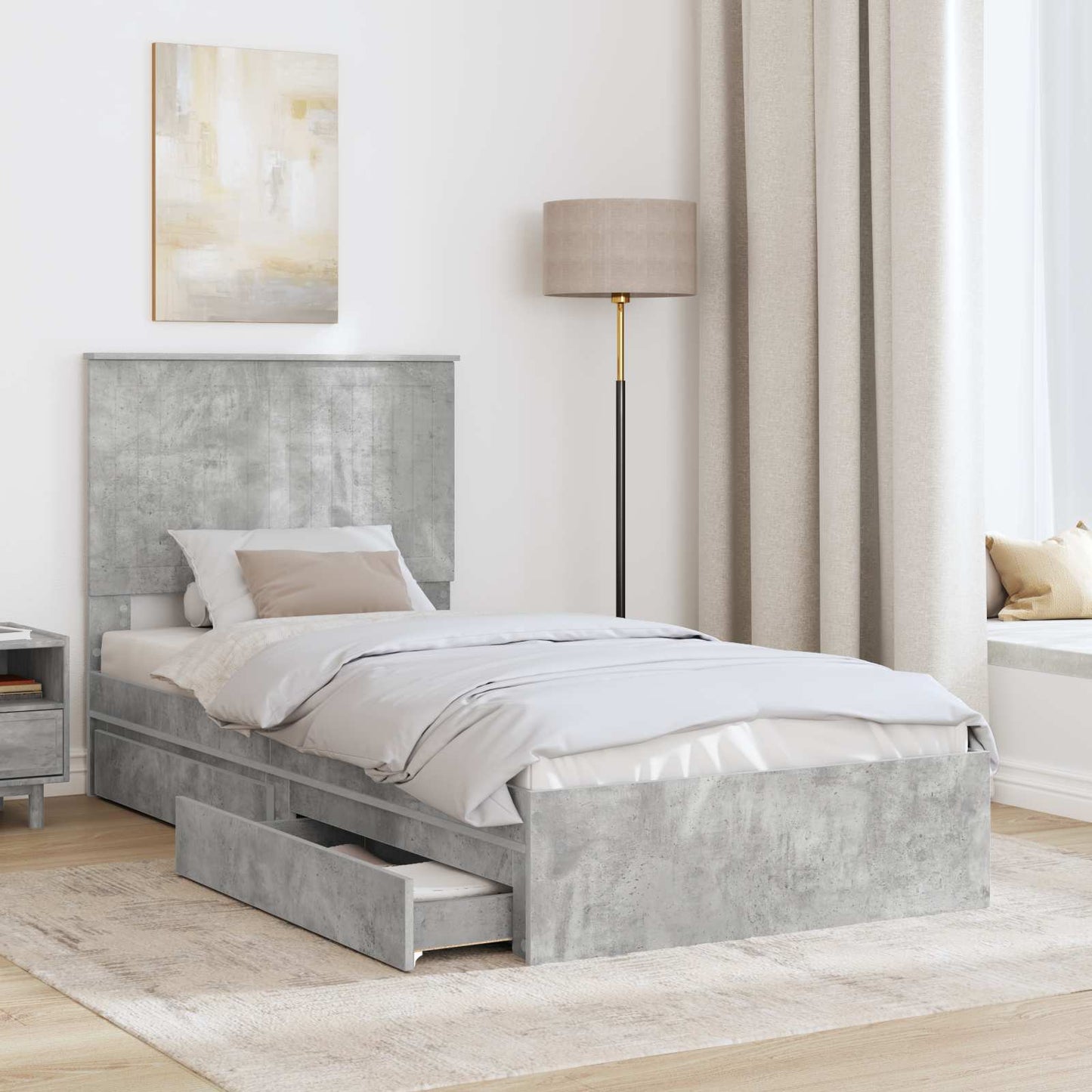 Opslag bed met hoofdeinde Beton Grijs 90 x 190 cm Bewerkt hout is nu te koop bij PeponiXL, paradijselijk wonen!