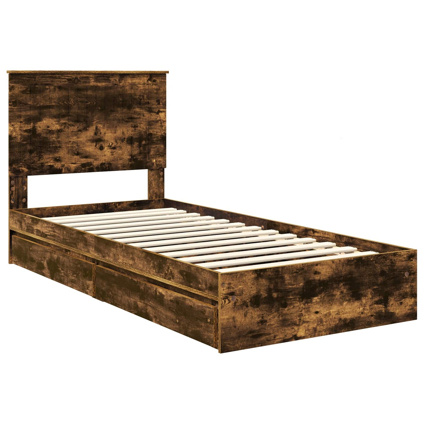 Opslag bed met lade Gerookt eiken 90 x 190 cm Bewerkt hout is nu te koop bij PeponiXL, paradijselijk wonen!