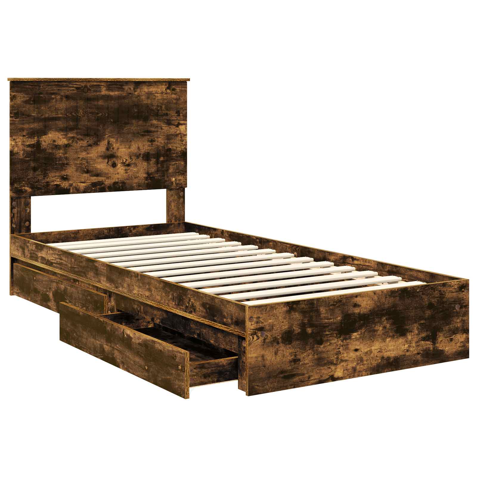 Opslag bed met lade Gerookt eiken 90 x 190 cm Bewerkt hout is nu te koop bij PeponiXL, paradijselijk wonen!