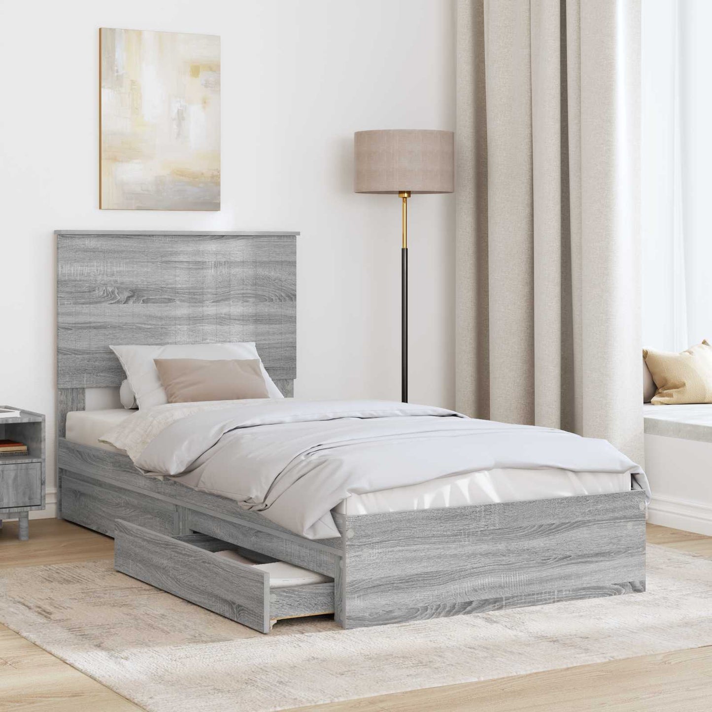 Opslag bed met hoofdeinde Grijs Sonoma 90 x 190 cm Bewerkt hout is nu te koop bij PeponiXL, paradijselijk wonen!