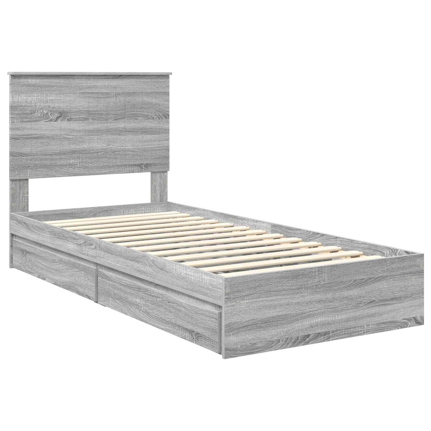 Opslag bed met hoofdeinde Grijs Sonoma 90 x 190 cm Bewerkt hout is nu te koop bij PeponiXL, paradijselijk wonen!