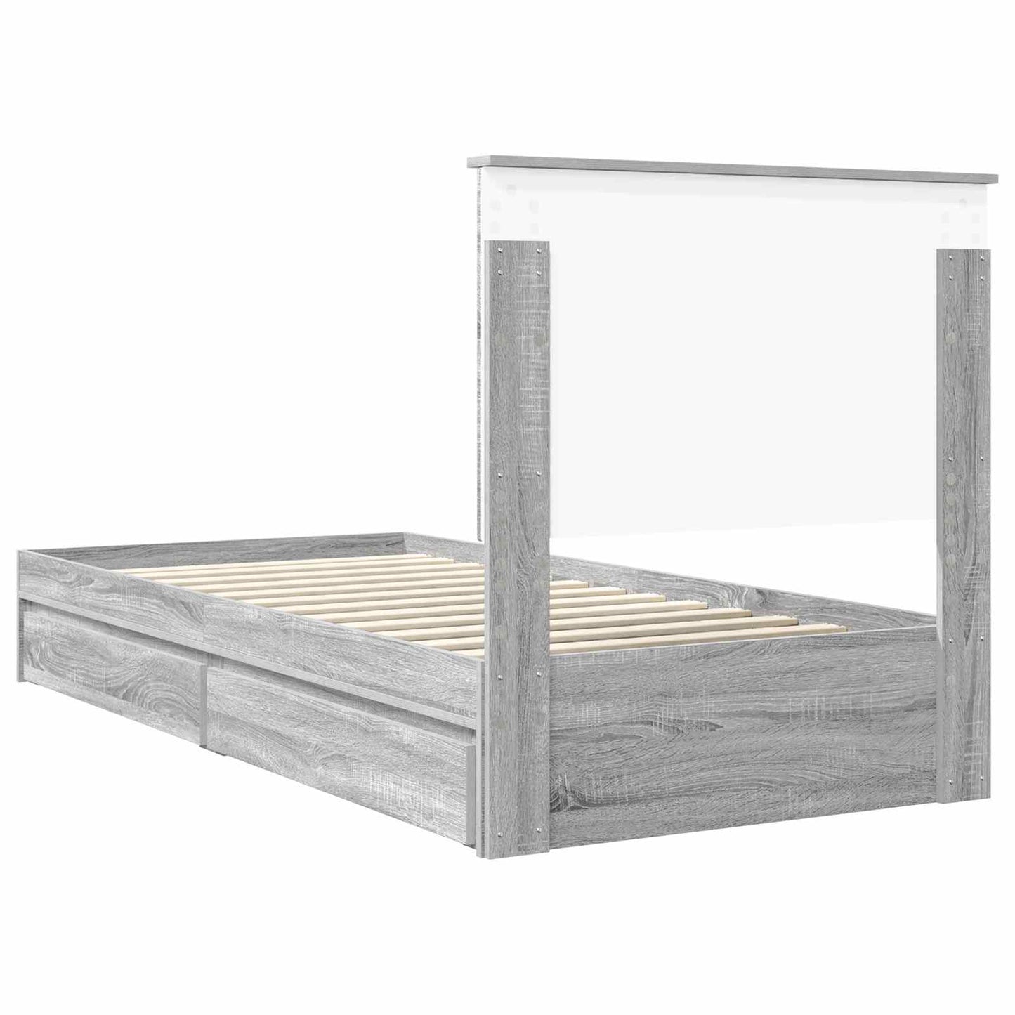 Opslag bed met hoofdeinde Grijs Sonoma 90 x 190 cm Bewerkt hout is nu te koop bij PeponiXL, paradijselijk wonen!