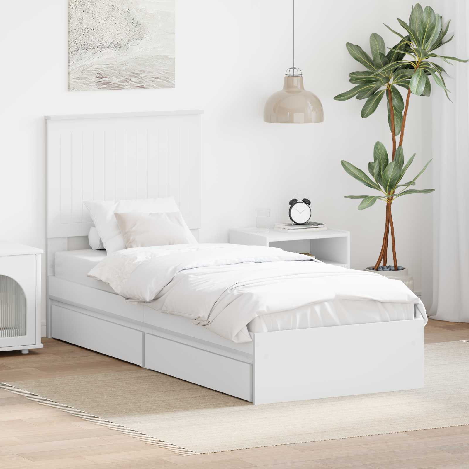 Opslag bed met hoofdeinde met lade Wit 75 x 190 cm Bewerkt hout is nu te koop bij PeponiXL, paradijselijk wonen!