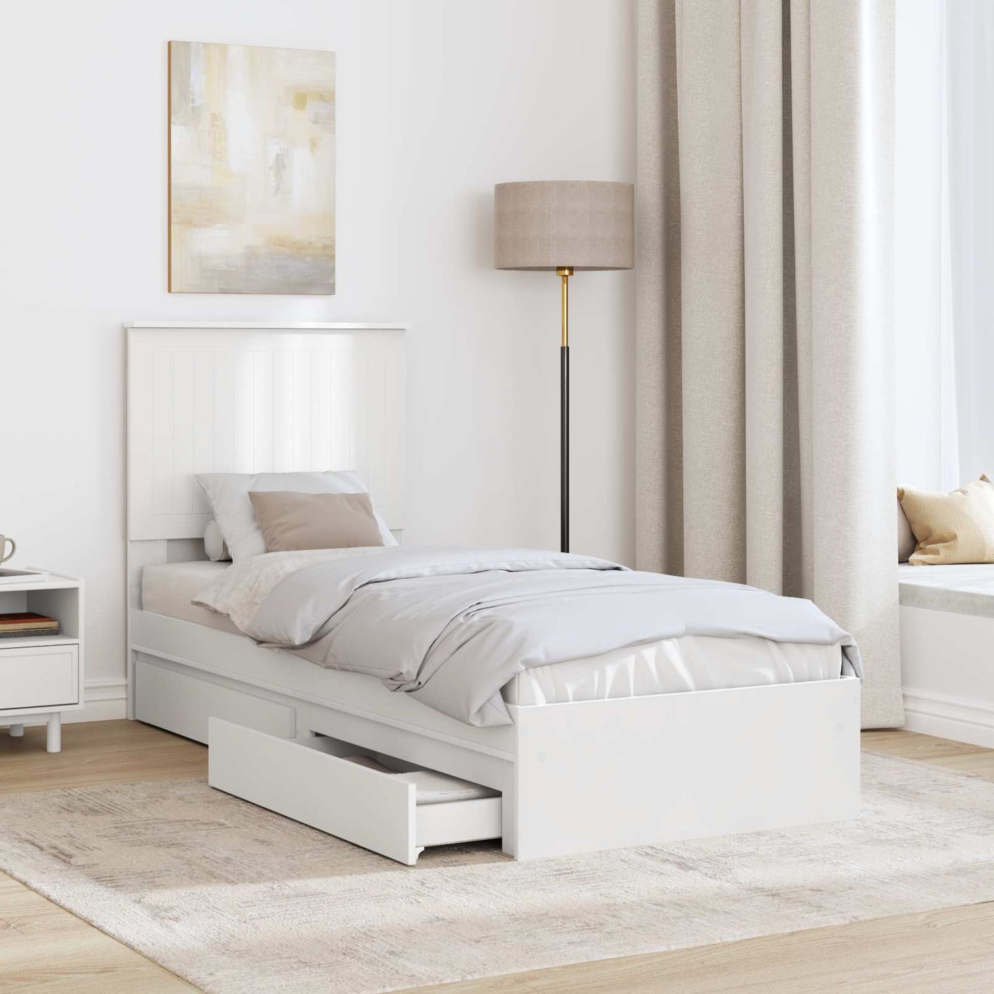 Opslag bed met hoofdeinde met lade Wit 75 x 190 cm Bewerkt hout is nu te koop bij PeponiXL, paradijselijk wonen!