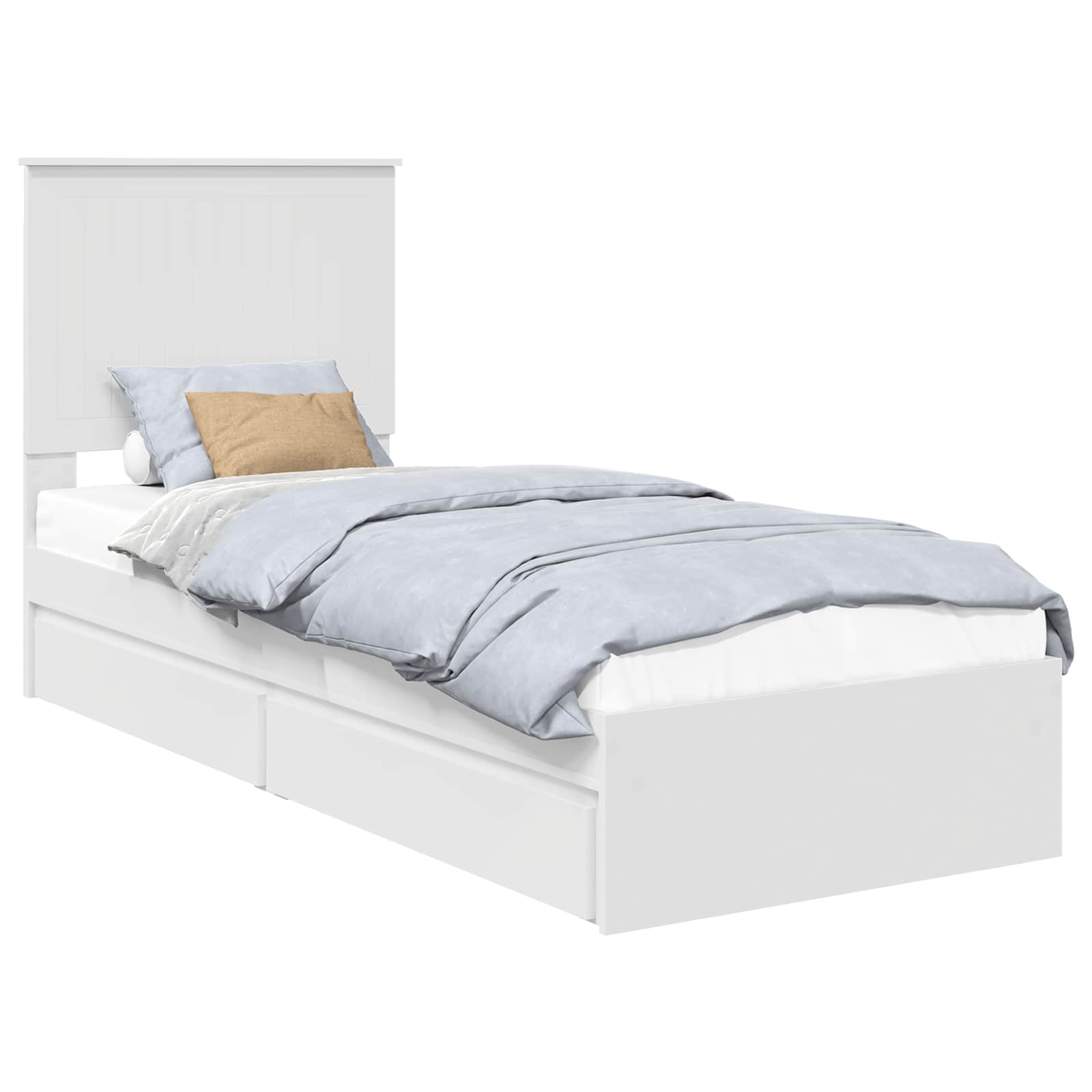 Opslag bed met hoofdeinde met lade Wit 75 x 190 cm Bewerkt hout is nu te koop bij PeponiXL, paradijselijk wonen!