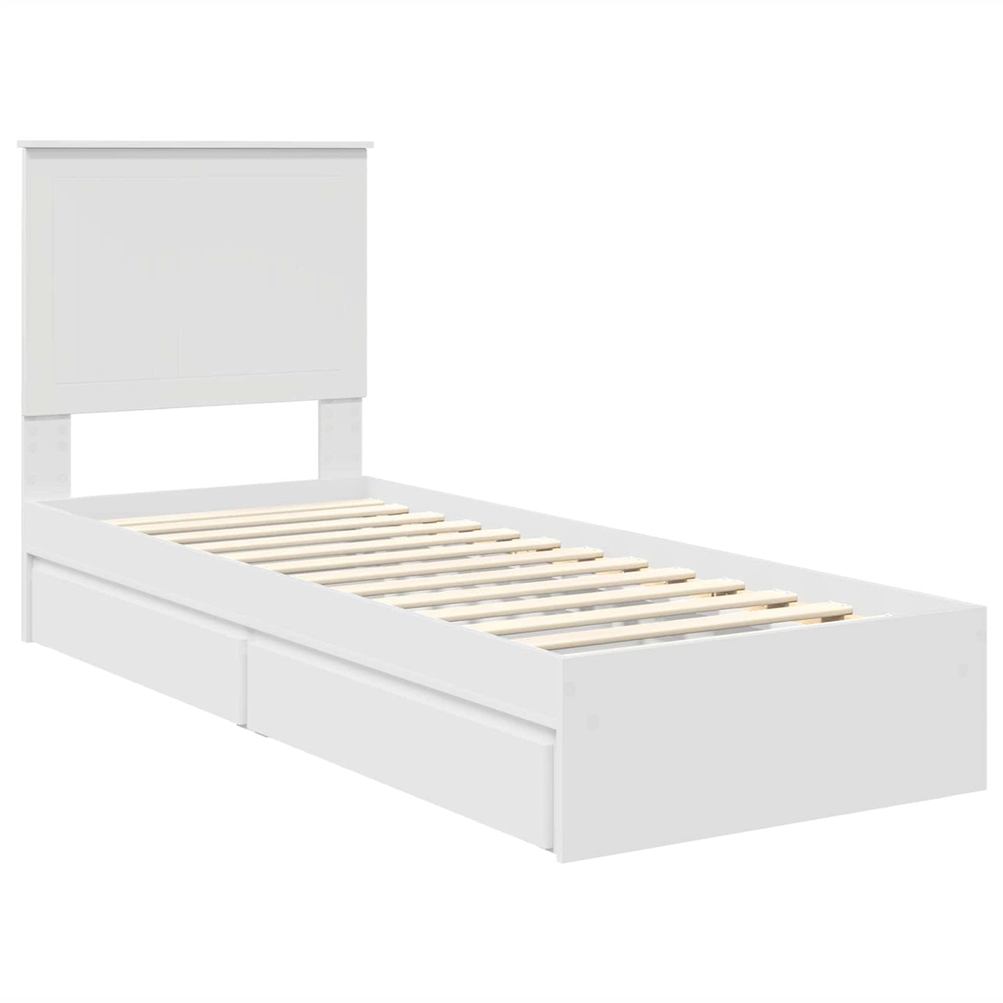 Opslag bed met hoofdeinde met lade Wit 75 x 190 cm Bewerkt hout is nu te koop bij PeponiXL, paradijselijk wonen!