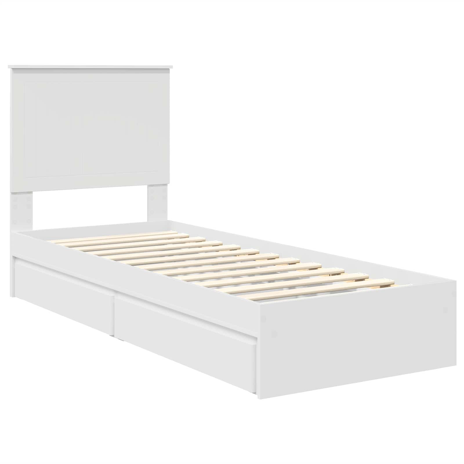 Opslag bed met hoofdeinde met lade Wit 75 x 190 cm Bewerkt hout is nu te koop bij PeponiXL, paradijselijk wonen!