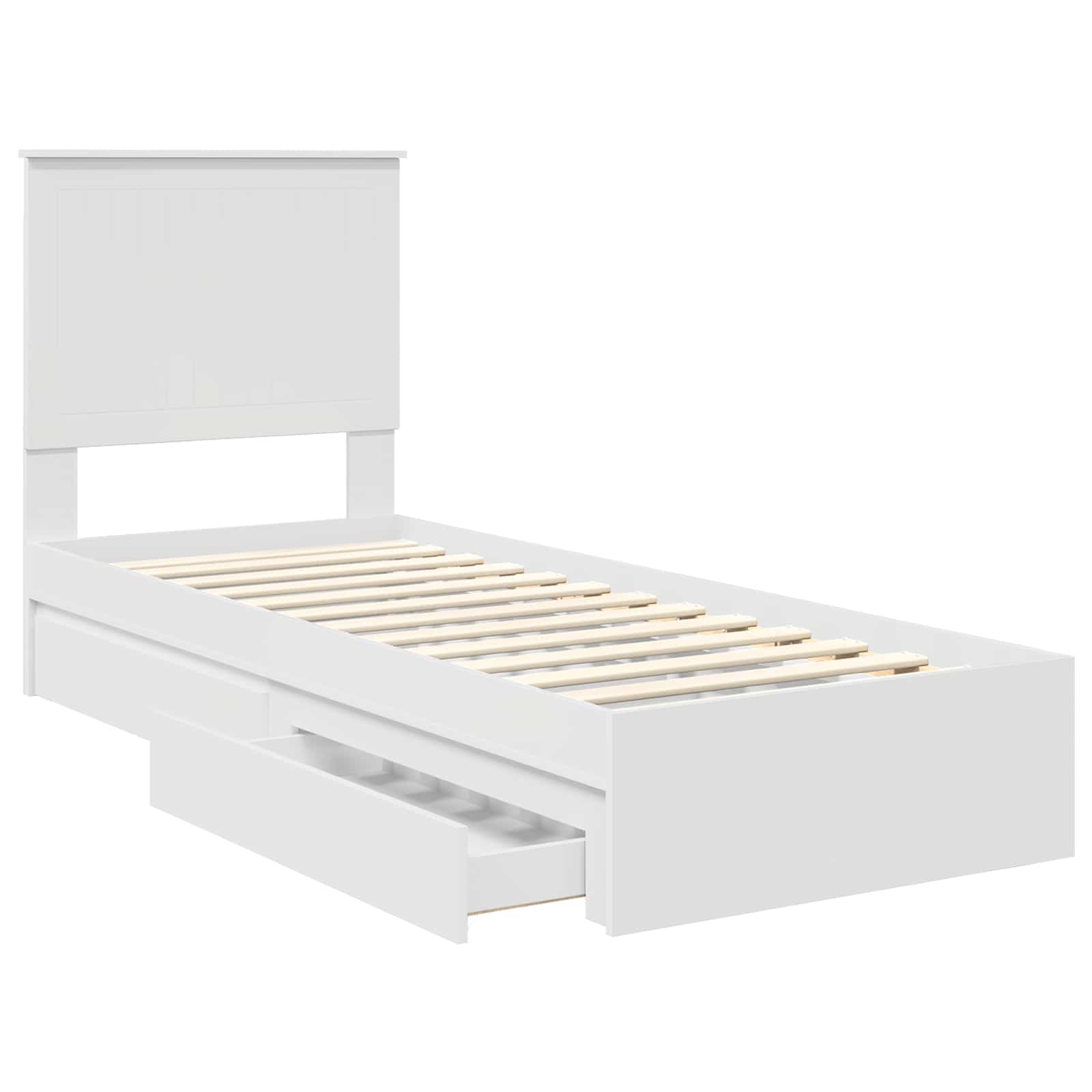 Opslag bed met hoofdeinde met lade Wit 75 x 190 cm Bewerkt hout is nu te koop bij PeponiXL, paradijselijk wonen!