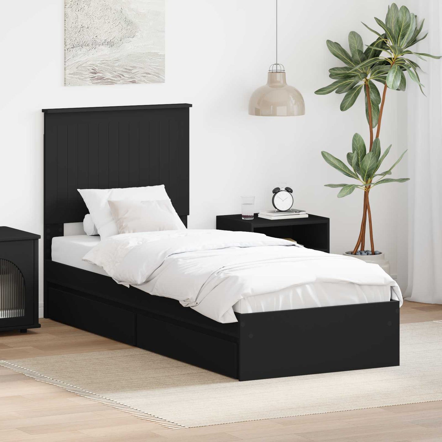 Opslag bed met hoofdeinde Zwart 75 x 190 cm Bewerkt hout is nu te koop bij PeponiXL, paradijselijk wonen!