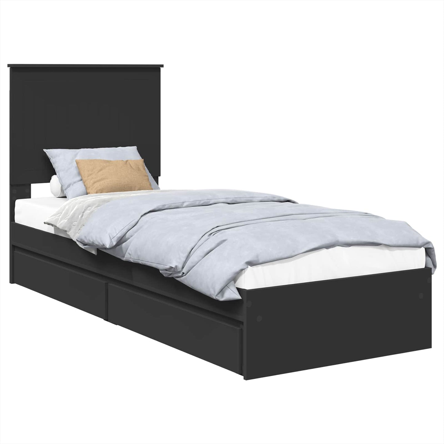 Opslag bed met hoofdeinde Zwart 75 x 190 cm Bewerkt hout is nu te koop bij PeponiXL, paradijselijk wonen!