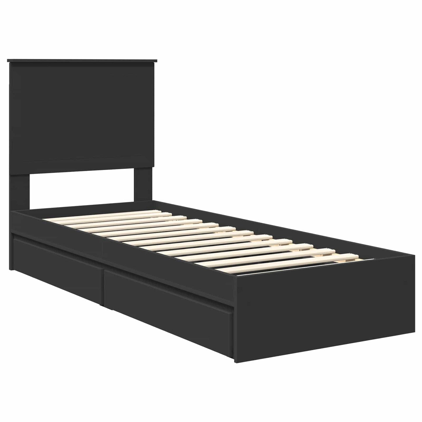 Opslag bed met hoofdeinde Zwart 75 x 190 cm Bewerkt hout is nu te koop bij PeponiXL, paradijselijk wonen!