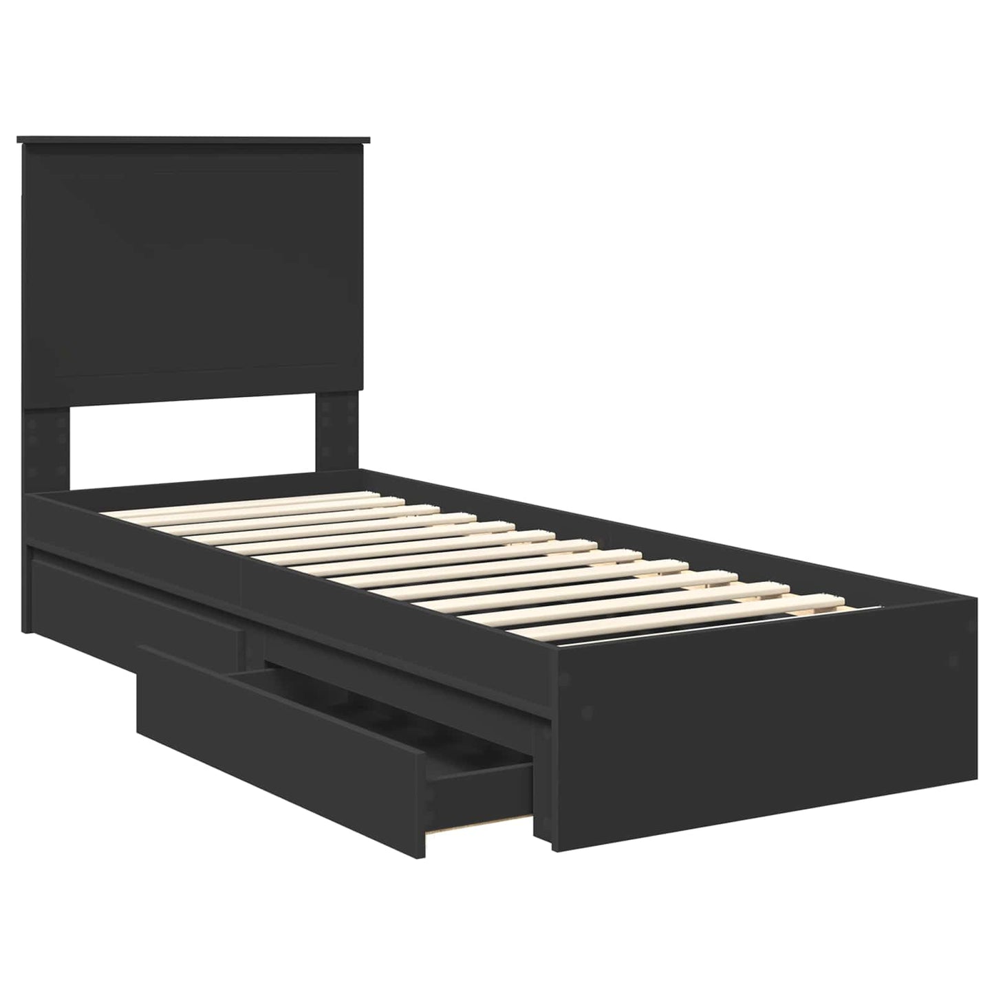 Opslag bed met hoofdeinde Zwart 75 x 190 cm Bewerkt hout is nu te koop bij PeponiXL, paradijselijk wonen!