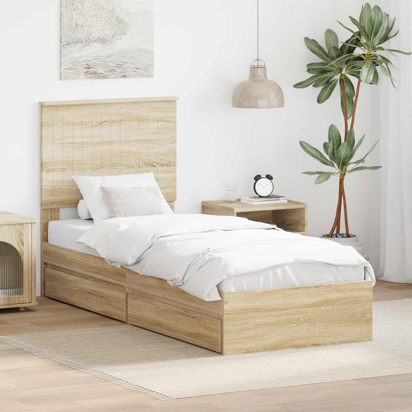Opslag bed met hoofdeinde Sonoma Eiken 75 x 190 cm Bewerkt hout is nu te koop bij PeponiXL, paradijselijk wonen!