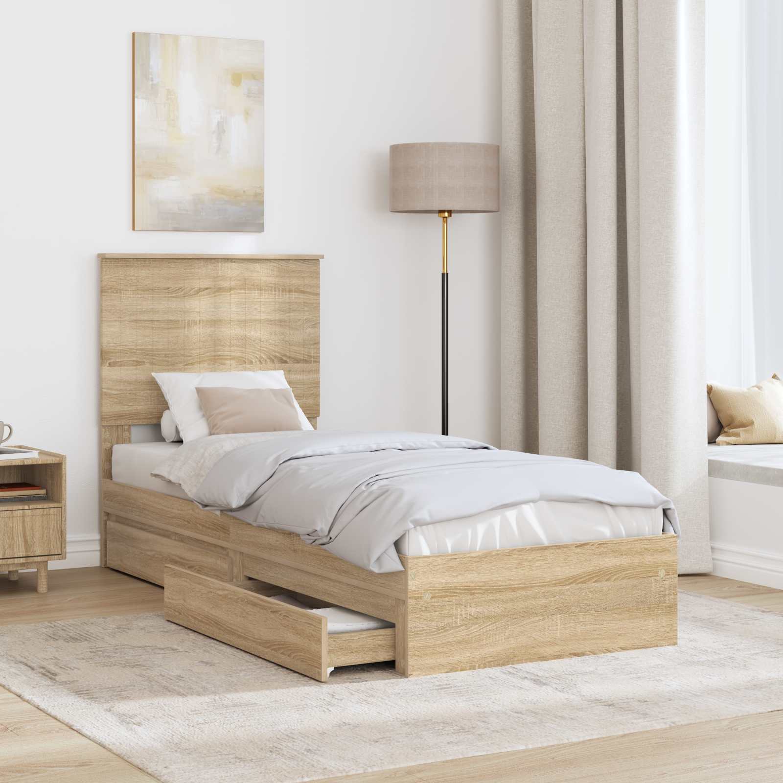 Opslag bed met hoofdeinde Sonoma Eiken 75 x 190 cm Bewerkt hout is nu te koop bij PeponiXL, paradijselijk wonen!