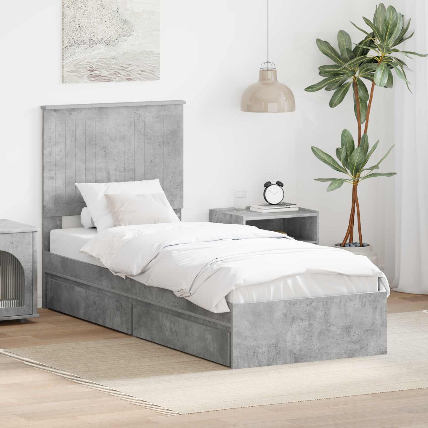 Opslag bed met hoofdeinde Beton Grijs 75 x 190 cm Bewerkt hout is nu te koop bij PeponiXL, paradijselijk wonen!