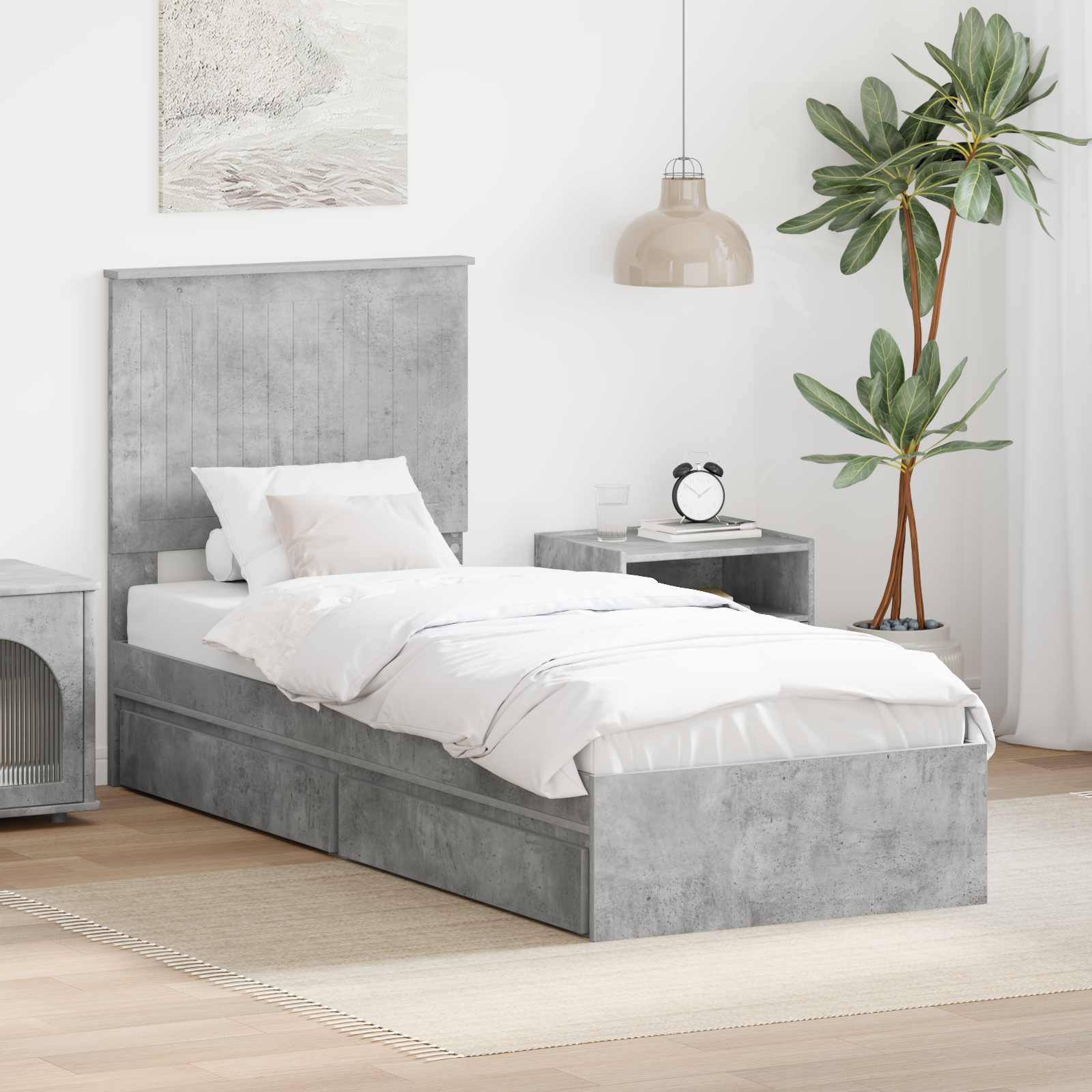 Opslag bed met hoofdeinde Beton Grijs 75 x 190 cm Bewerkt hout is nu te koop bij PeponiXL, paradijselijk wonen!