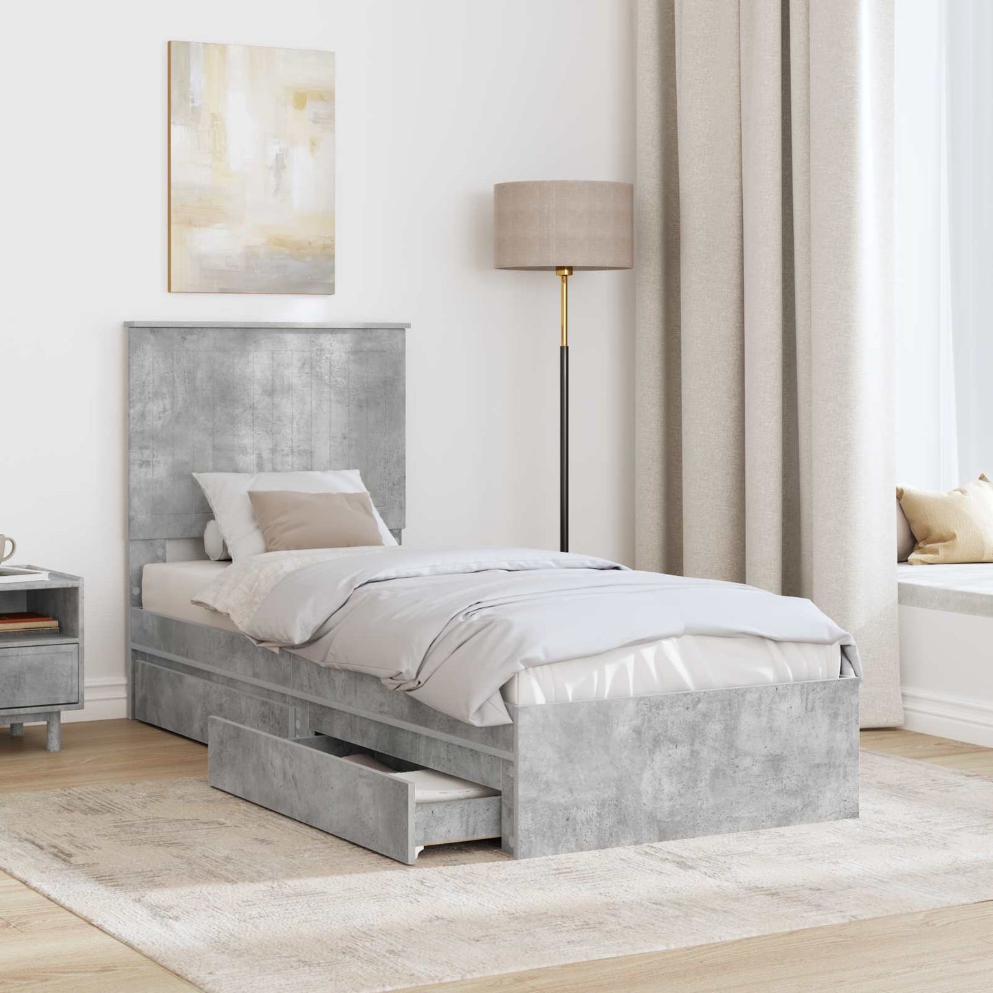 Opslag bed met hoofdeinde Beton Grijs 75 x 190 cm Bewerkt hout is nu te koop bij PeponiXL, paradijselijk wonen!