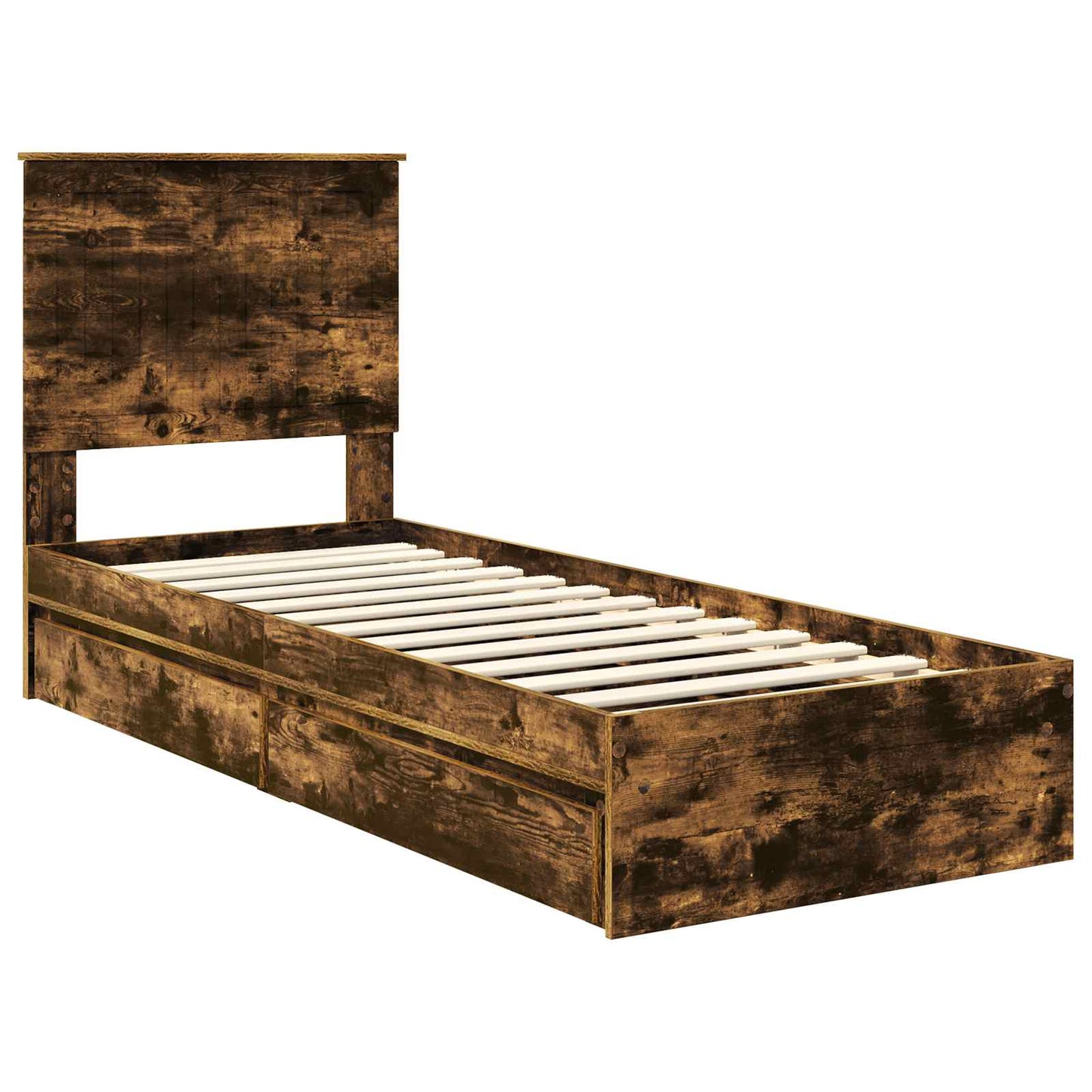 Opslag bed met lade Gerookt eiken 75 x 190 cm Bewerkt hout is nu te koop bij PeponiXL, paradijselijk wonen!