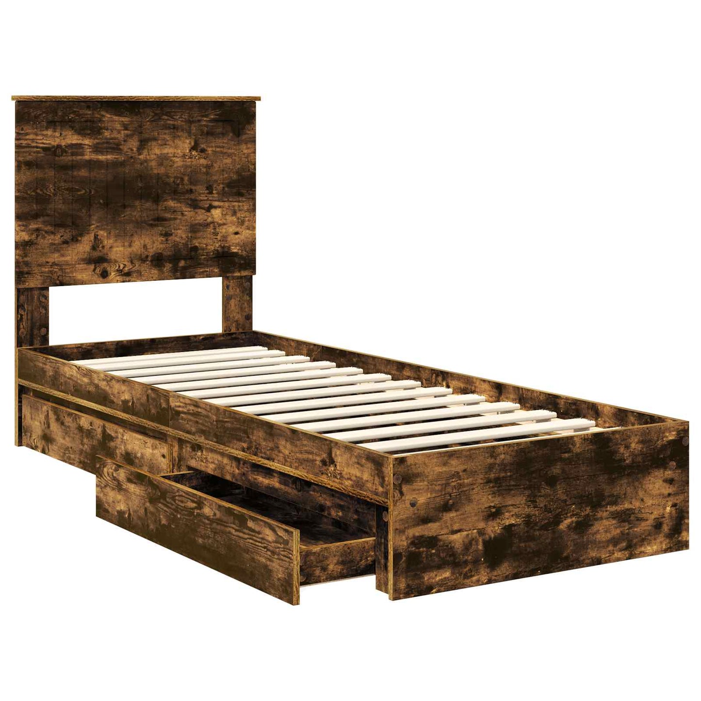 Opslag bed met lade Gerookt eiken 75 x 190 cm Bewerkt hout is nu te koop bij PeponiXL, paradijselijk wonen!