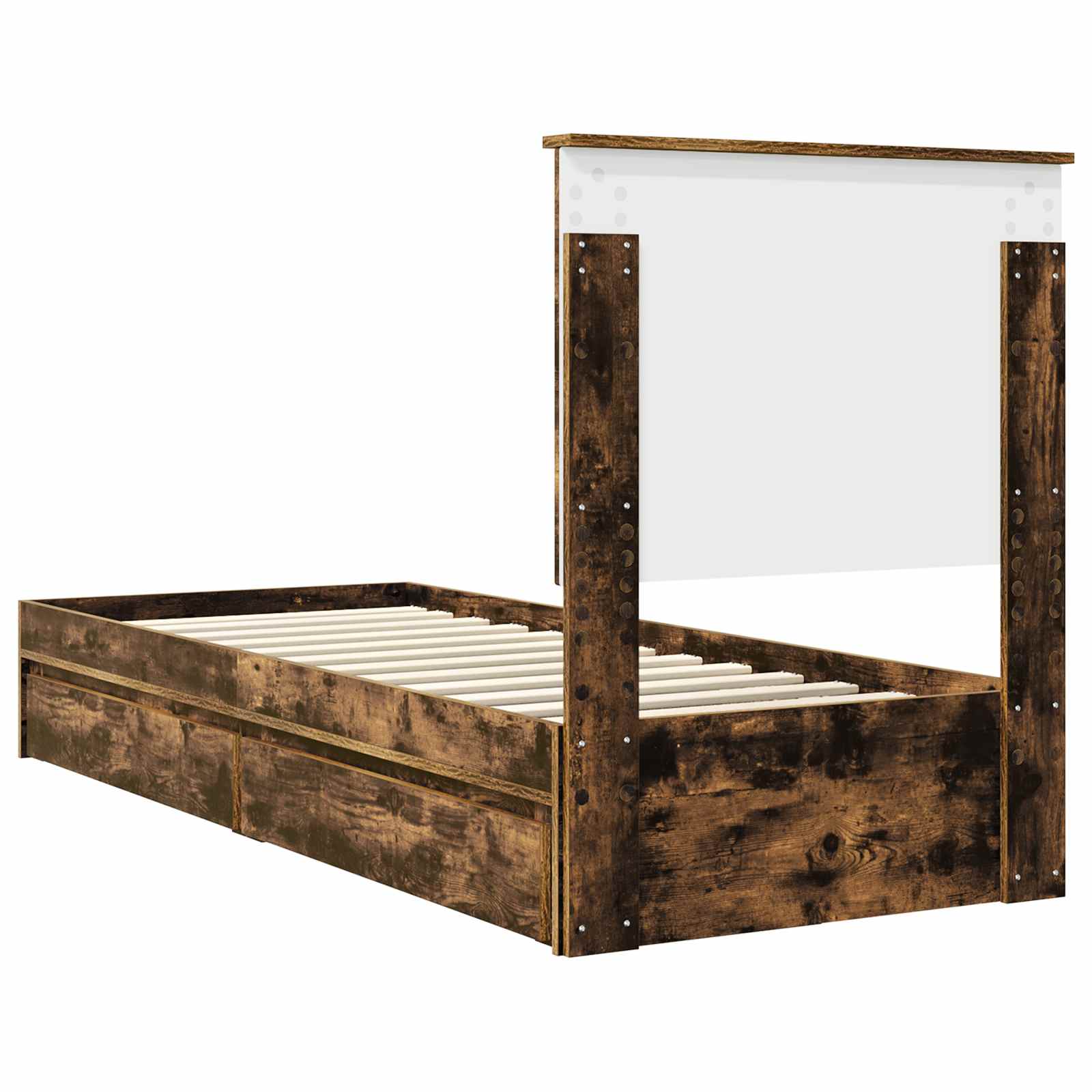 Opslag bed met lade Gerookt eiken 75 x 190 cm Bewerkt hout is nu te koop bij PeponiXL, paradijselijk wonen!