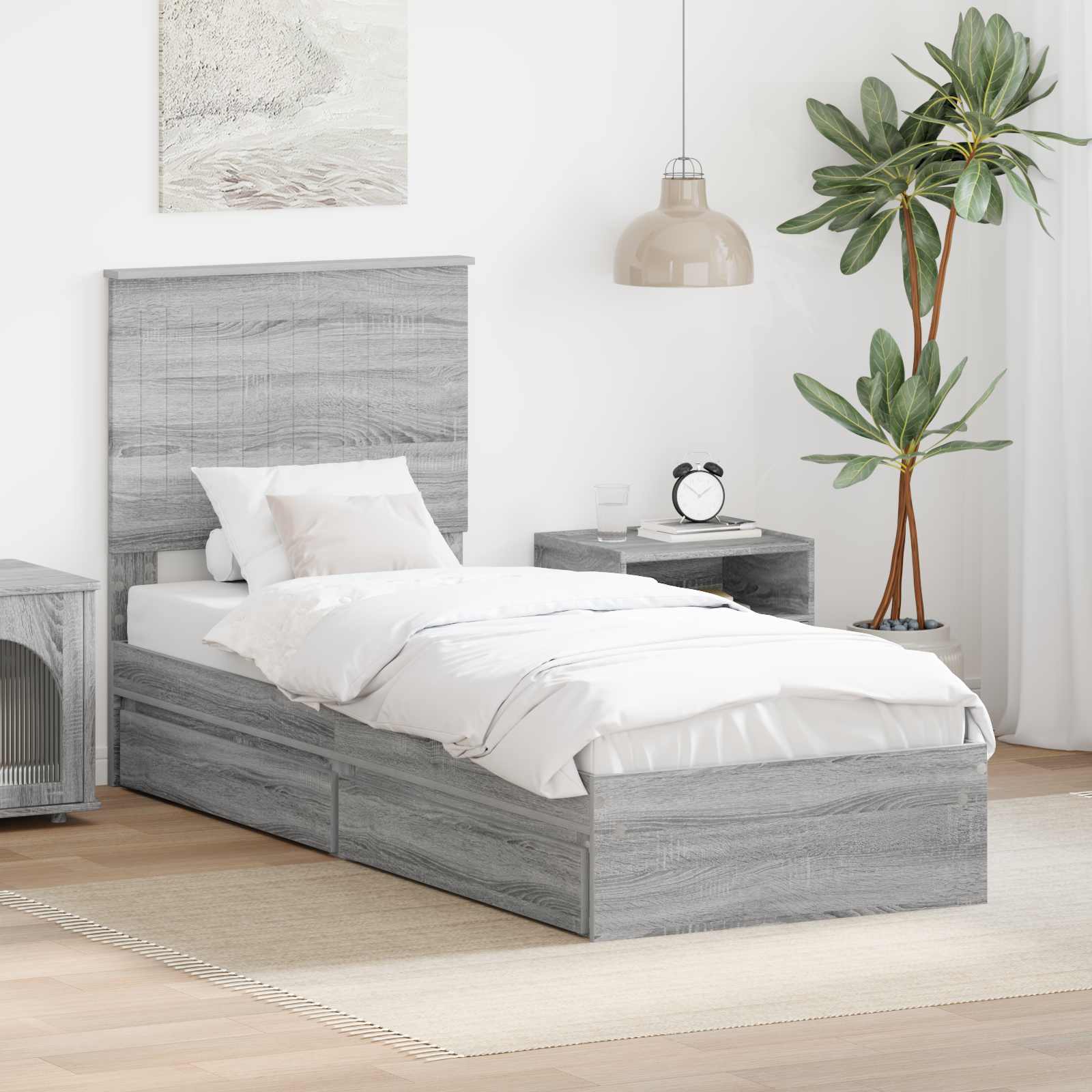 Opslag bed met hoofdeinde Grijs Sonoma 75 x 190 cm Bewerkt hout is nu te koop bij PeponiXL, paradijselijk wonen!