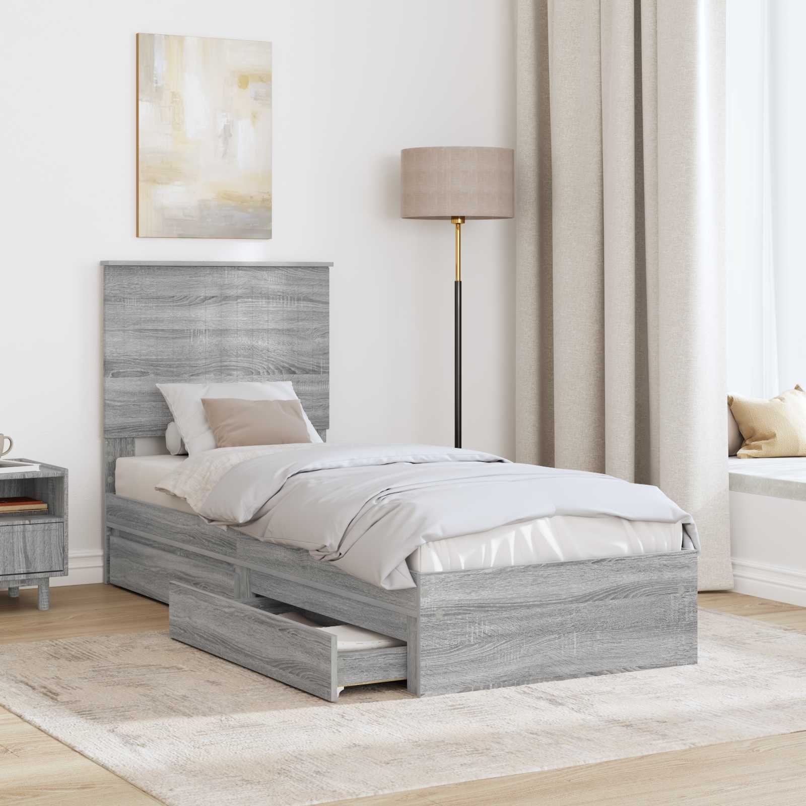 Opslag bed met hoofdeinde Grijs Sonoma 75 x 190 cm Bewerkt hout is nu te koop bij PeponiXL, paradijselijk wonen!