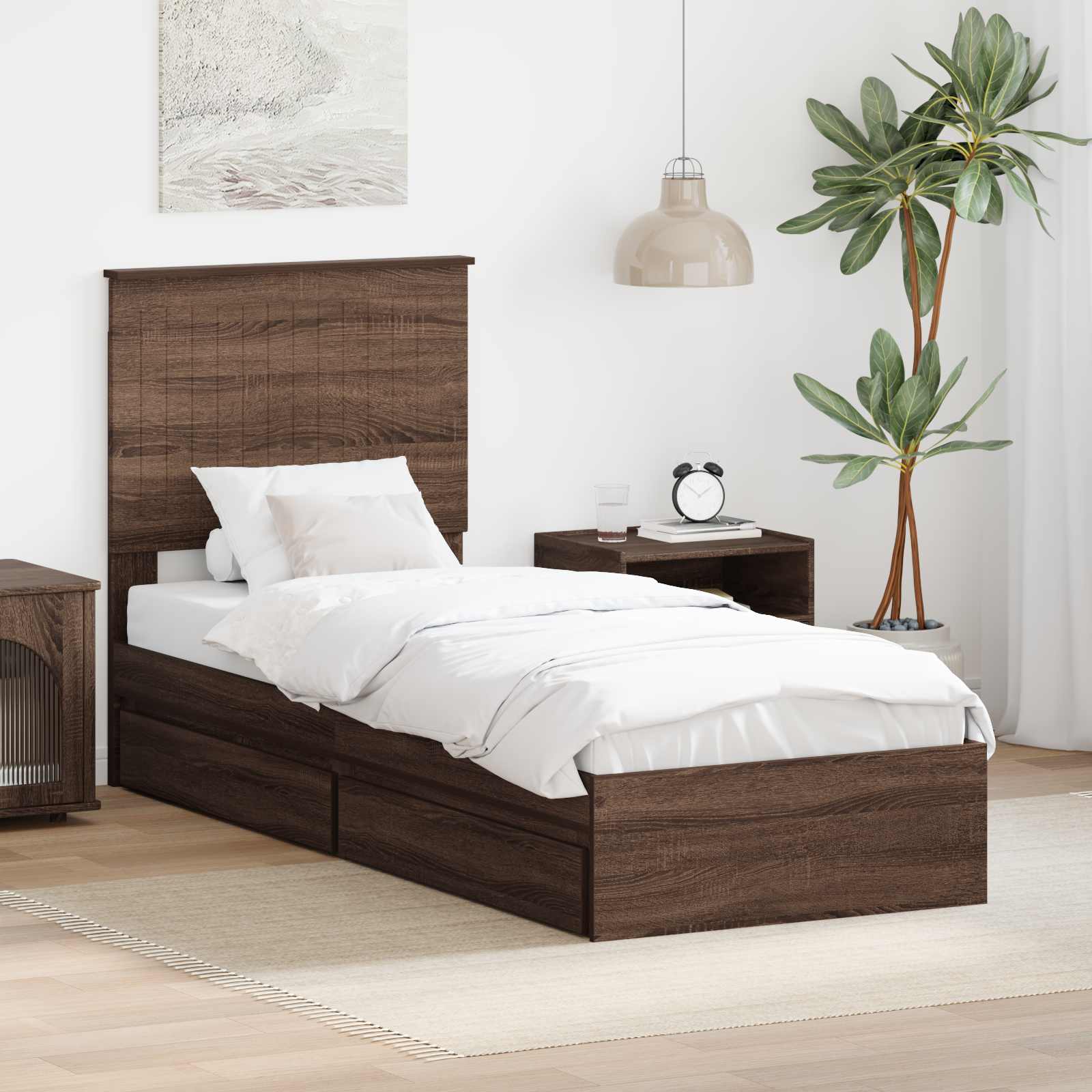 Opslag bed met hoofdeinde Bruin Eiken 75 x 190 cm Bewerkt hout is nu te koop bij PeponiXL, paradijselijk wonen!