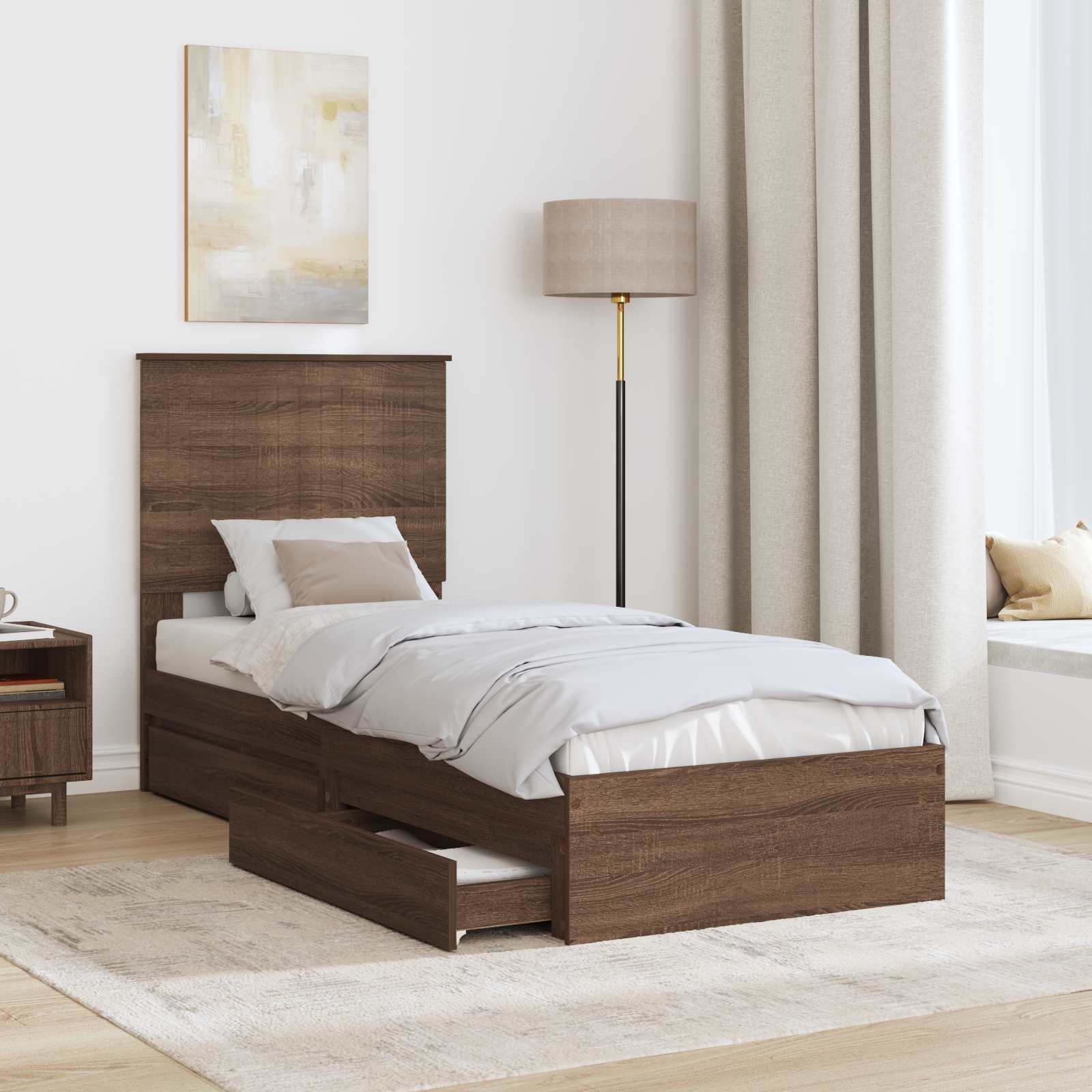 Opslag bed met hoofdeinde Bruin Eiken 75 x 190 cm Bewerkt hout is nu te koop bij PeponiXL, paradijselijk wonen!