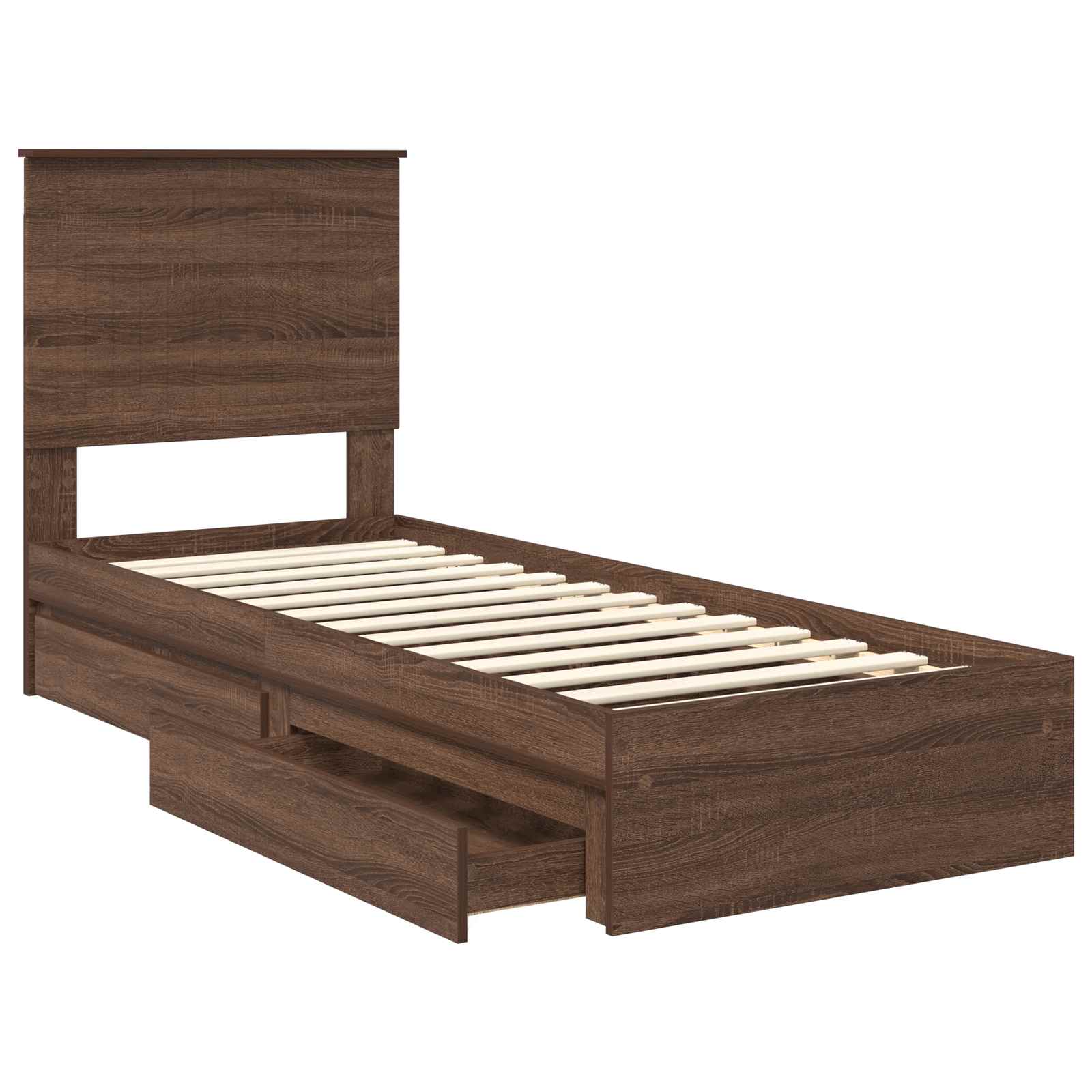 Opslag bed met hoofdeinde Bruin Eiken 75 x 190 cm Bewerkt hout is nu te koop bij PeponiXL, paradijselijk wonen!