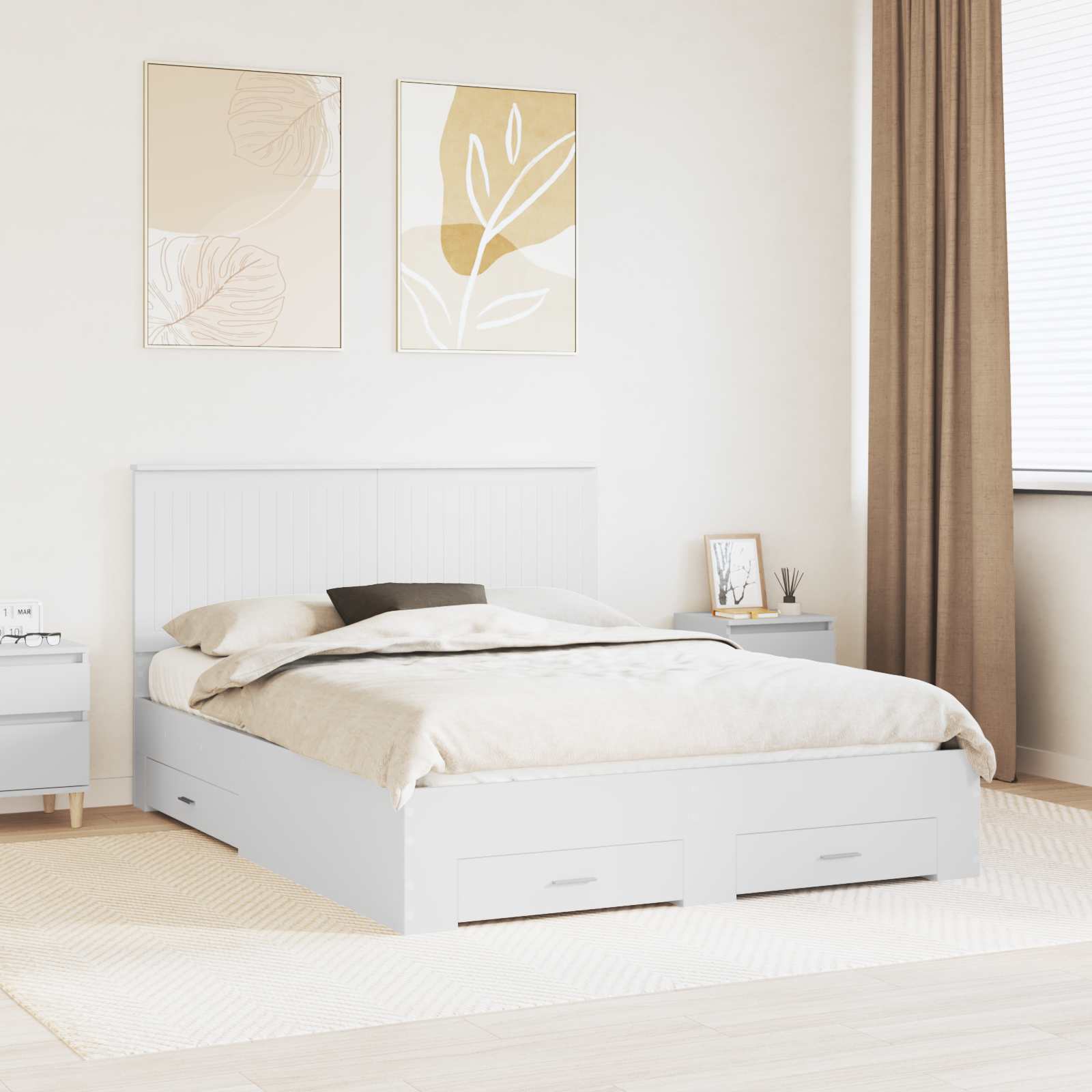 Bedframe met hoofdeinde met lade Wit 150 x 200 cm Bewerkt hout is nu te koop bij PeponiXL, paradijselijk wonen!